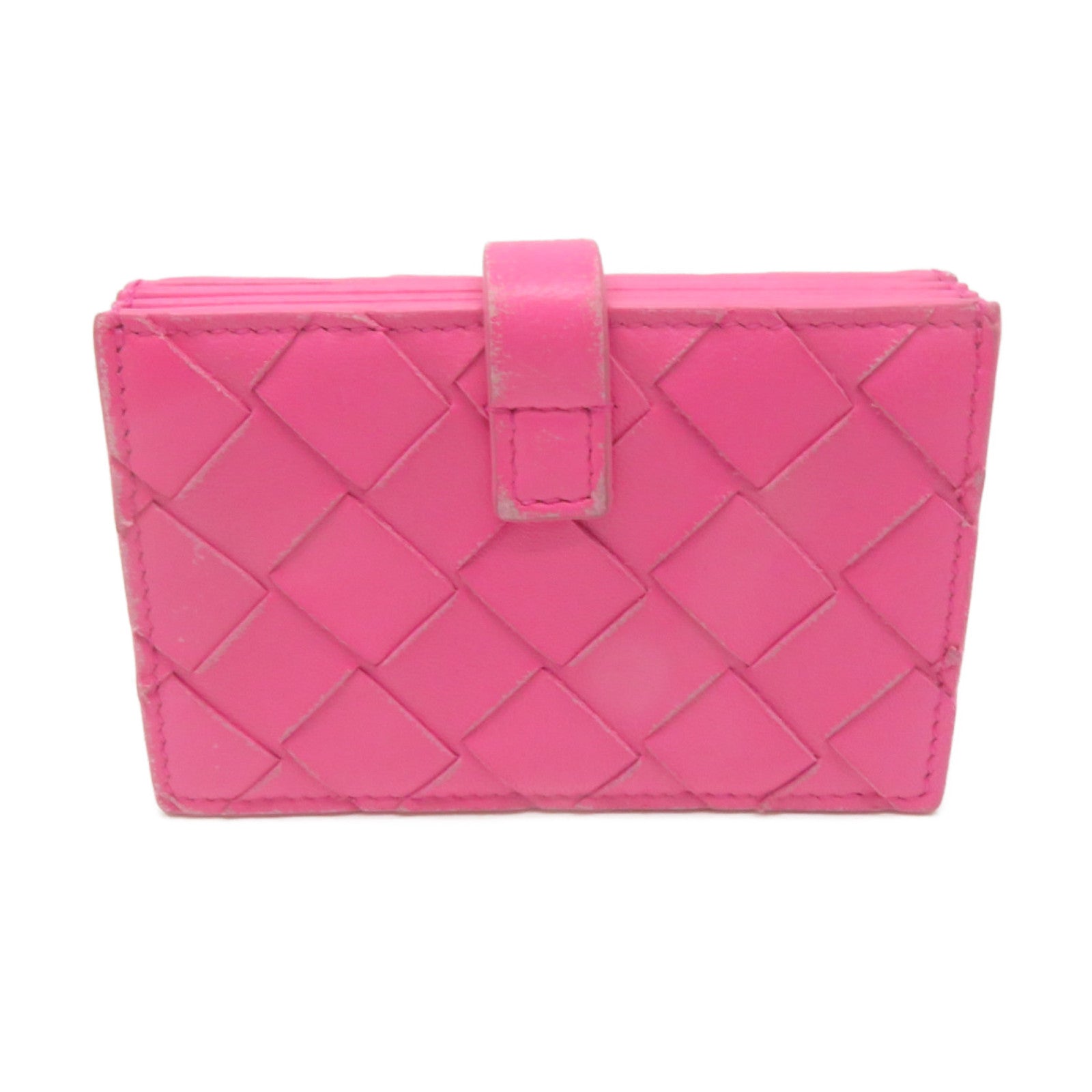 BOTTEGA VENETA 織紋皮革Card Case銀扣卡片套粉紅色