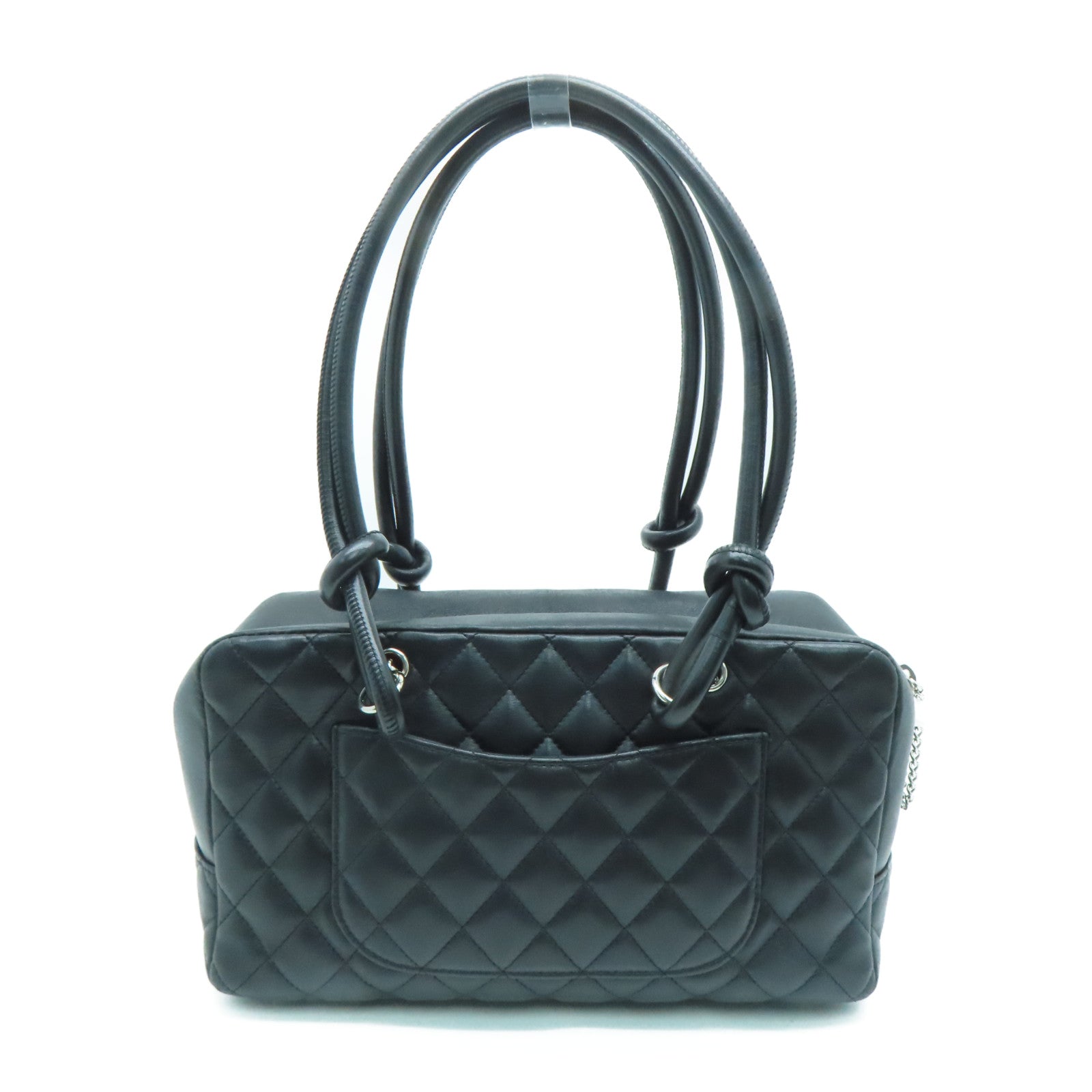 CHANEL 菱格牛皮皮革Cambonline Shoulder Bag銀扣肩背袋黑色