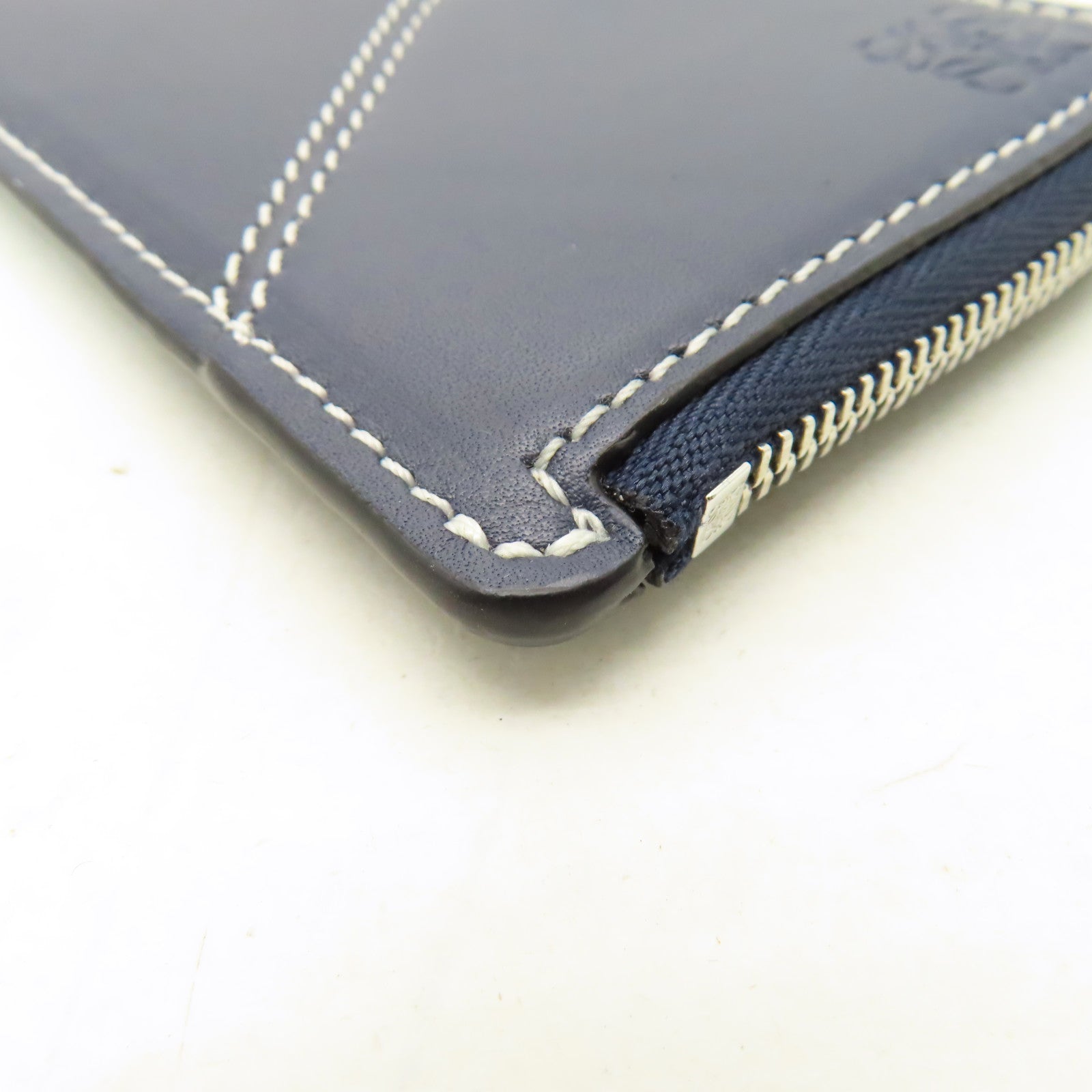 LOEWE 牛皮皮革Puzzle Stitches Card Holder銀扣卡片套深藍色
