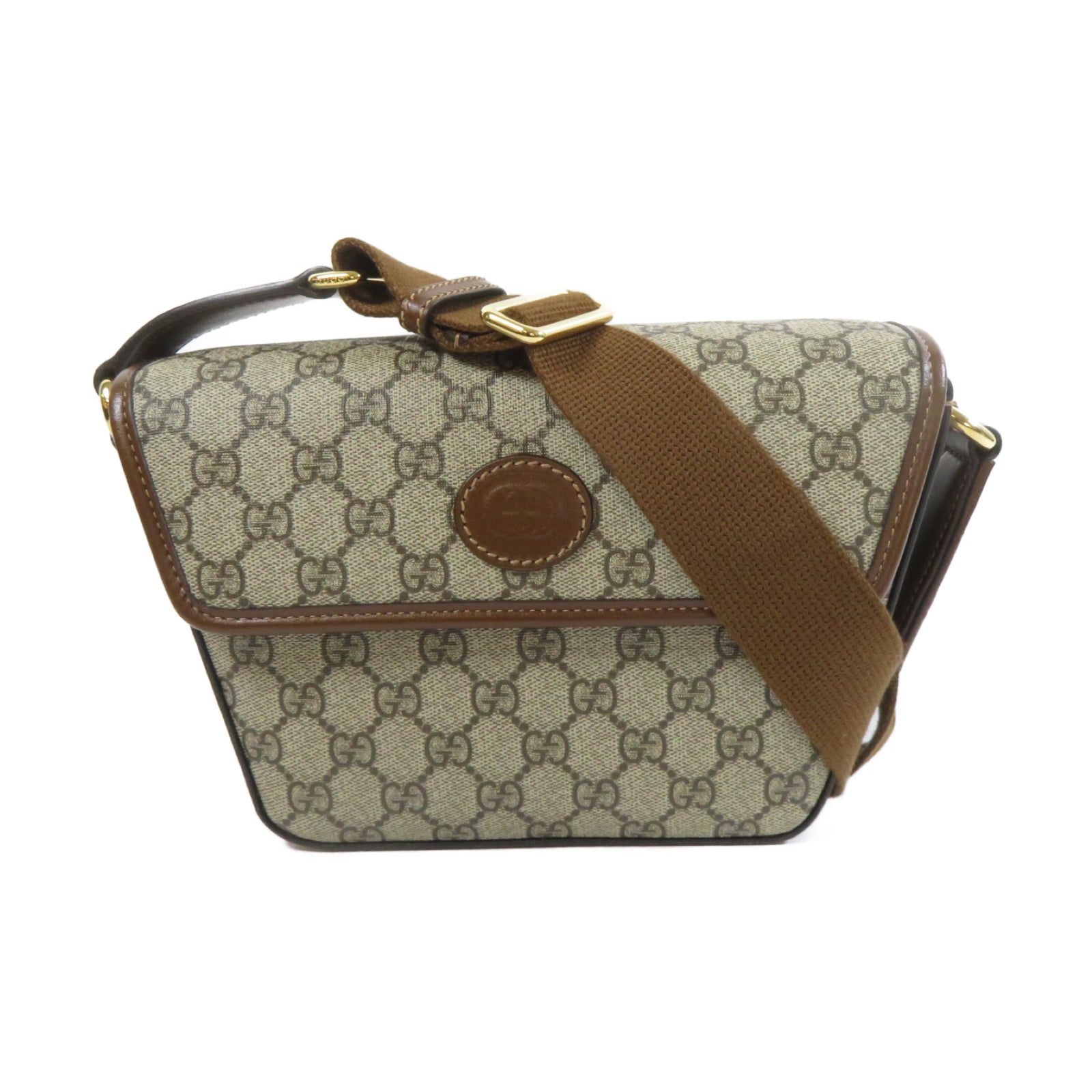 GUCCI 塗層帆布GG Supreme Canvas金扣肩背袋啡色