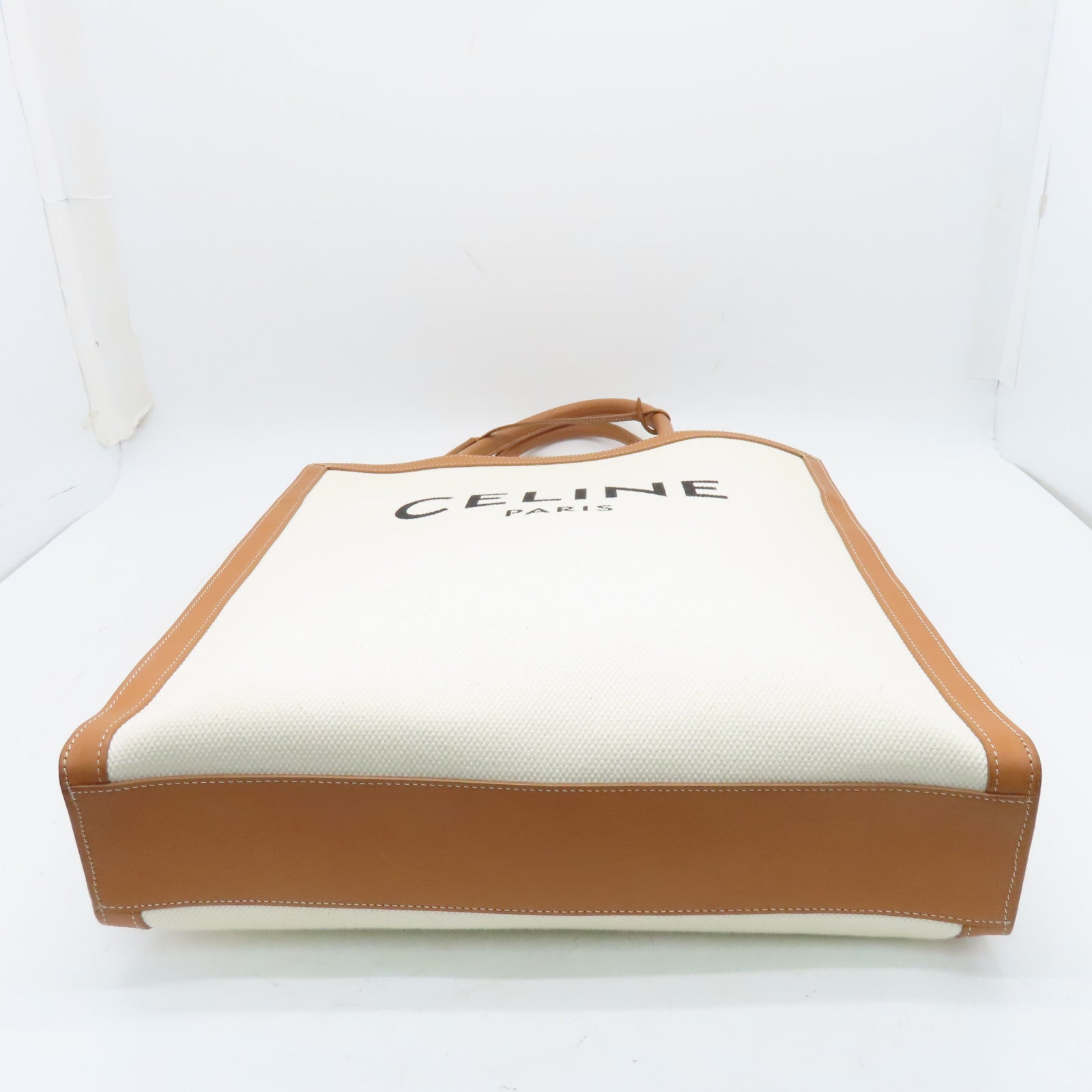 CELINE 帆布/牛皮皮革Large Vertical Bag金扣手挽袋啡色/白色