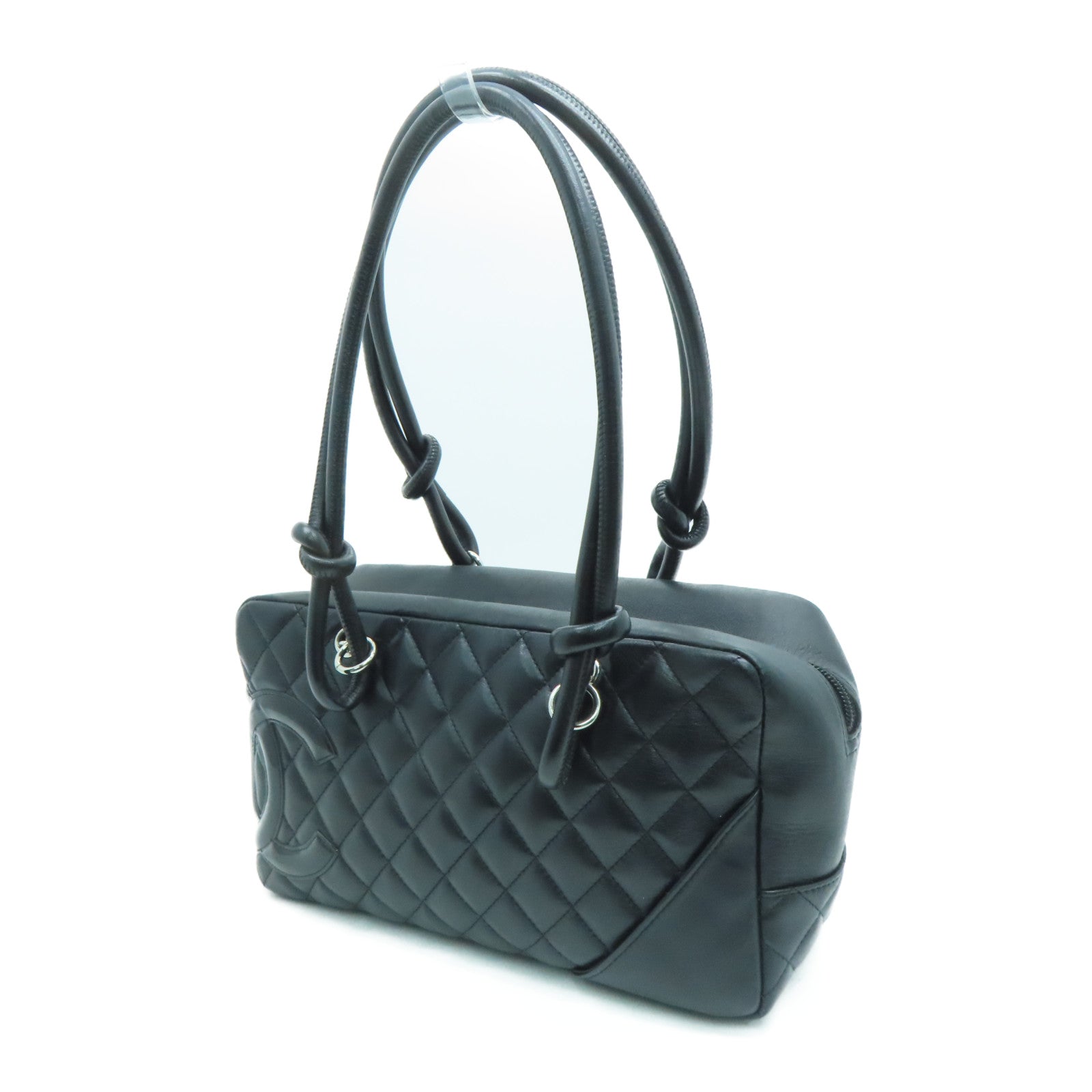 CHANEL 菱格牛皮皮革Cambonline Shoulder Bag銀扣肩背袋黑色