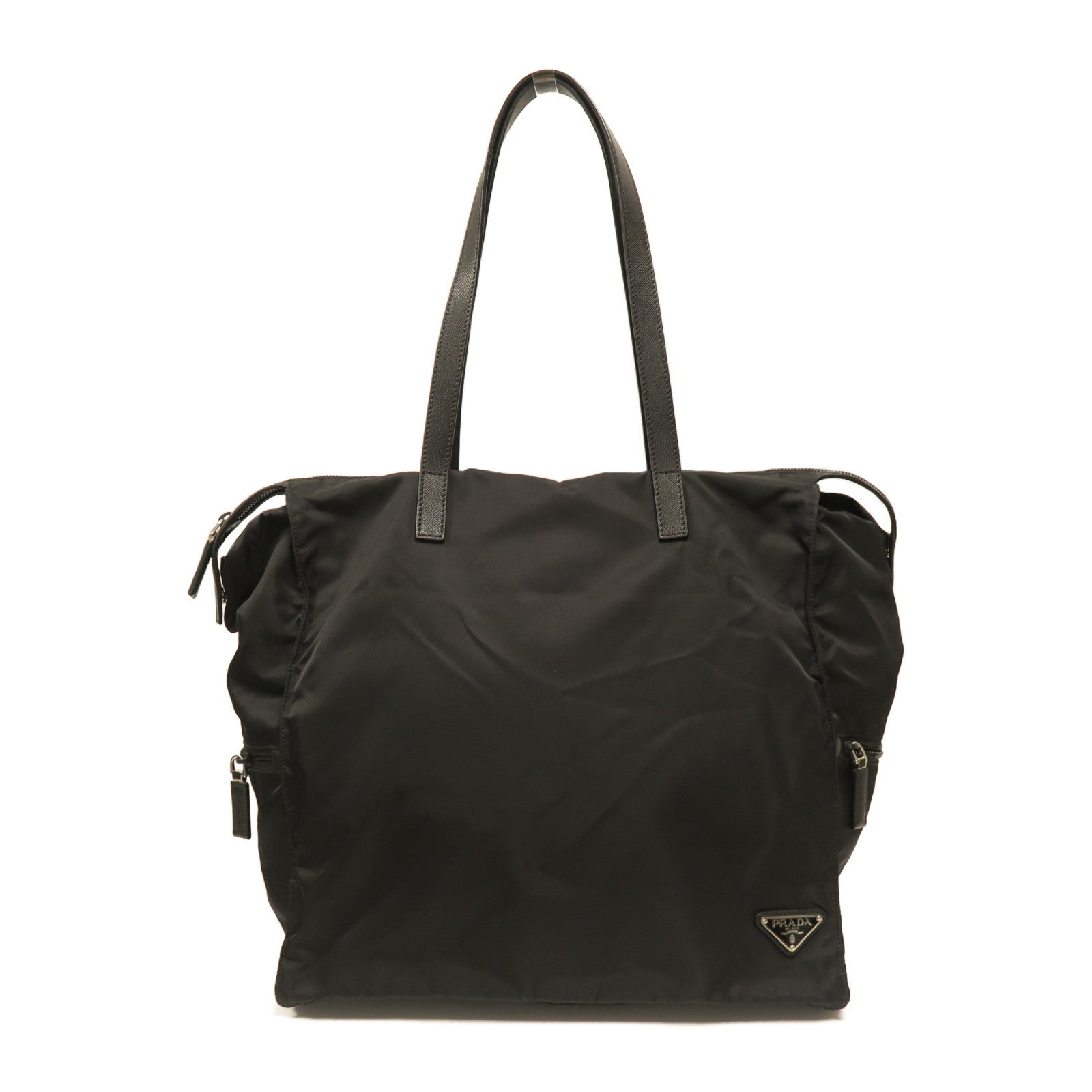 PRADA 尼龍Tote Bag銀扣肩背袋黑色