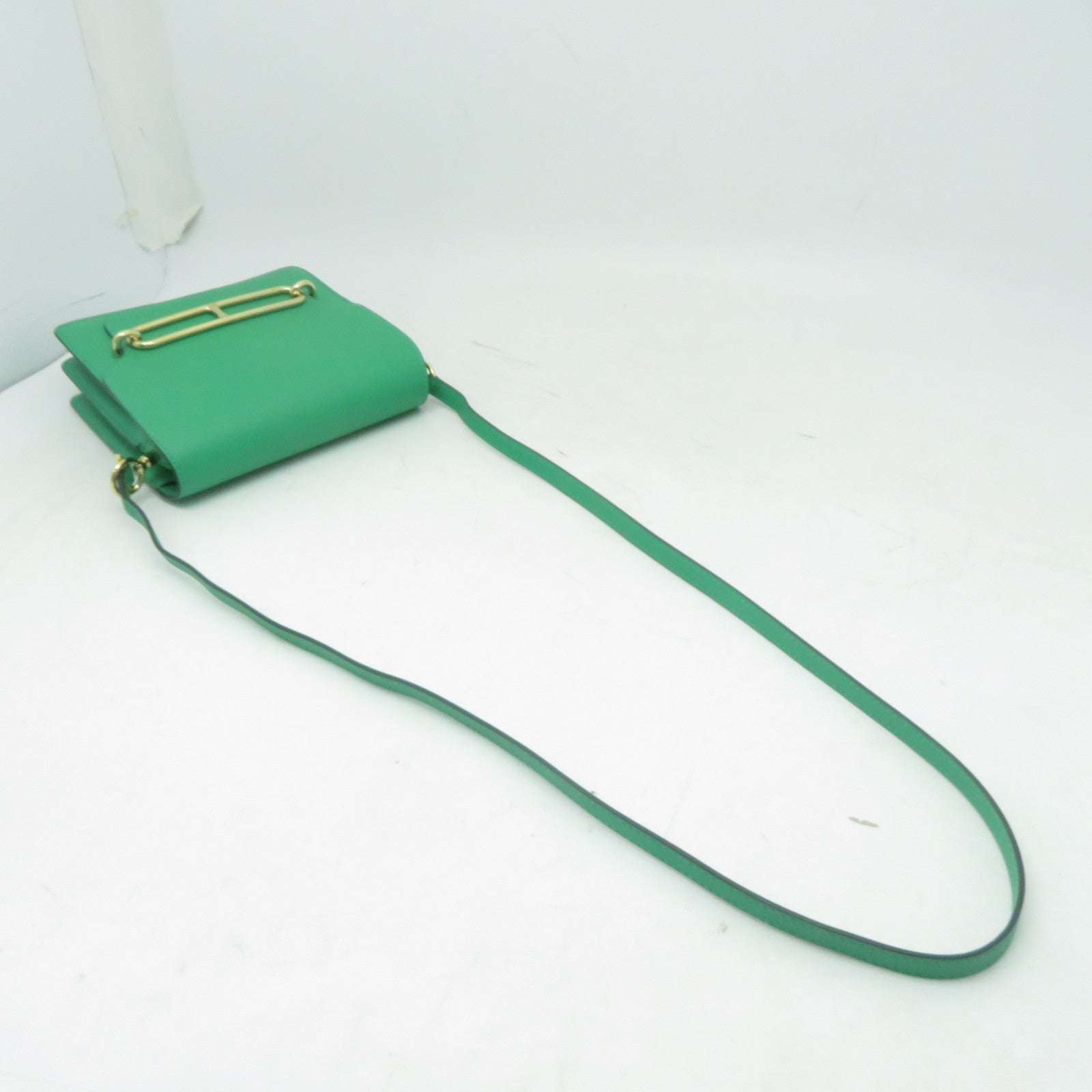 HERMES Evercolor皮革Mini Roulis金扣肩背袋薄荷綠色