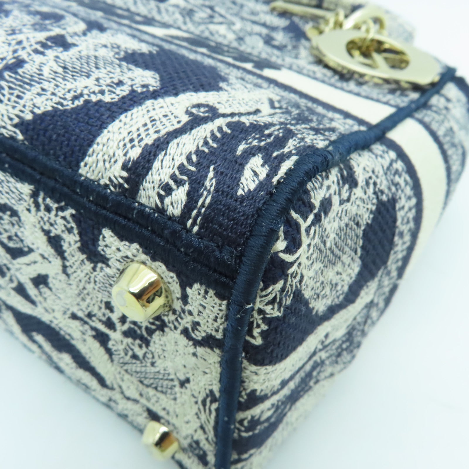 Dior 帆布Lady Dior Shoulder Bag金扣手挽肩背兩用袋藍色