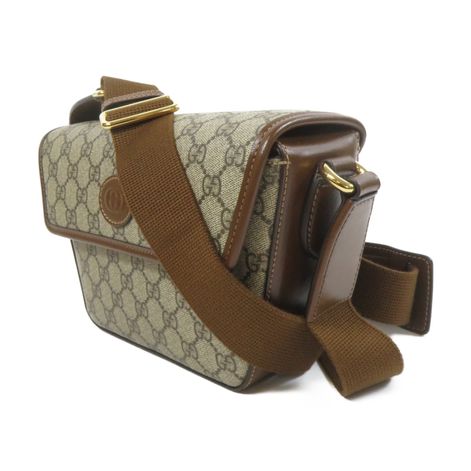 GUCCI 塗層帆布GG Supreme Canvas金扣肩背袋啡色