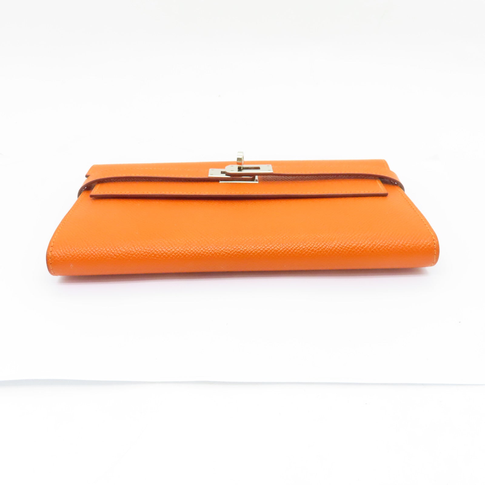 HERMES Epsom皮革Kelly Wallet銀扣長錢包Feu橙色