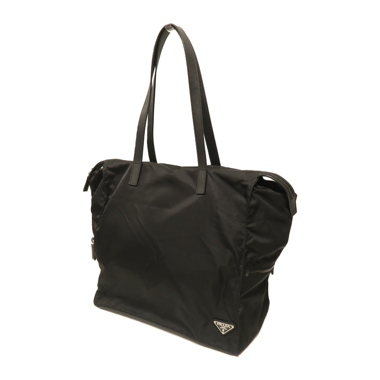 PRADA 尼龍Tote Bag銀扣肩背袋黑色