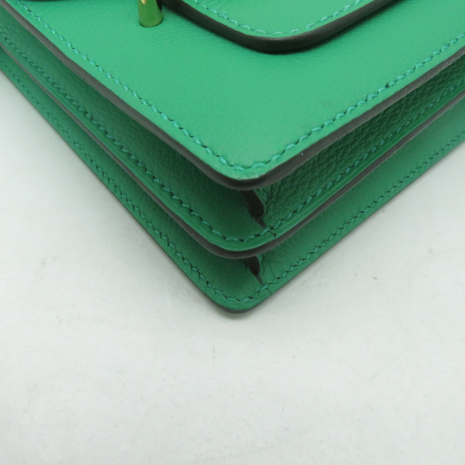 HERMES Evercolor皮革Mini Roulis金扣肩背袋薄荷綠色