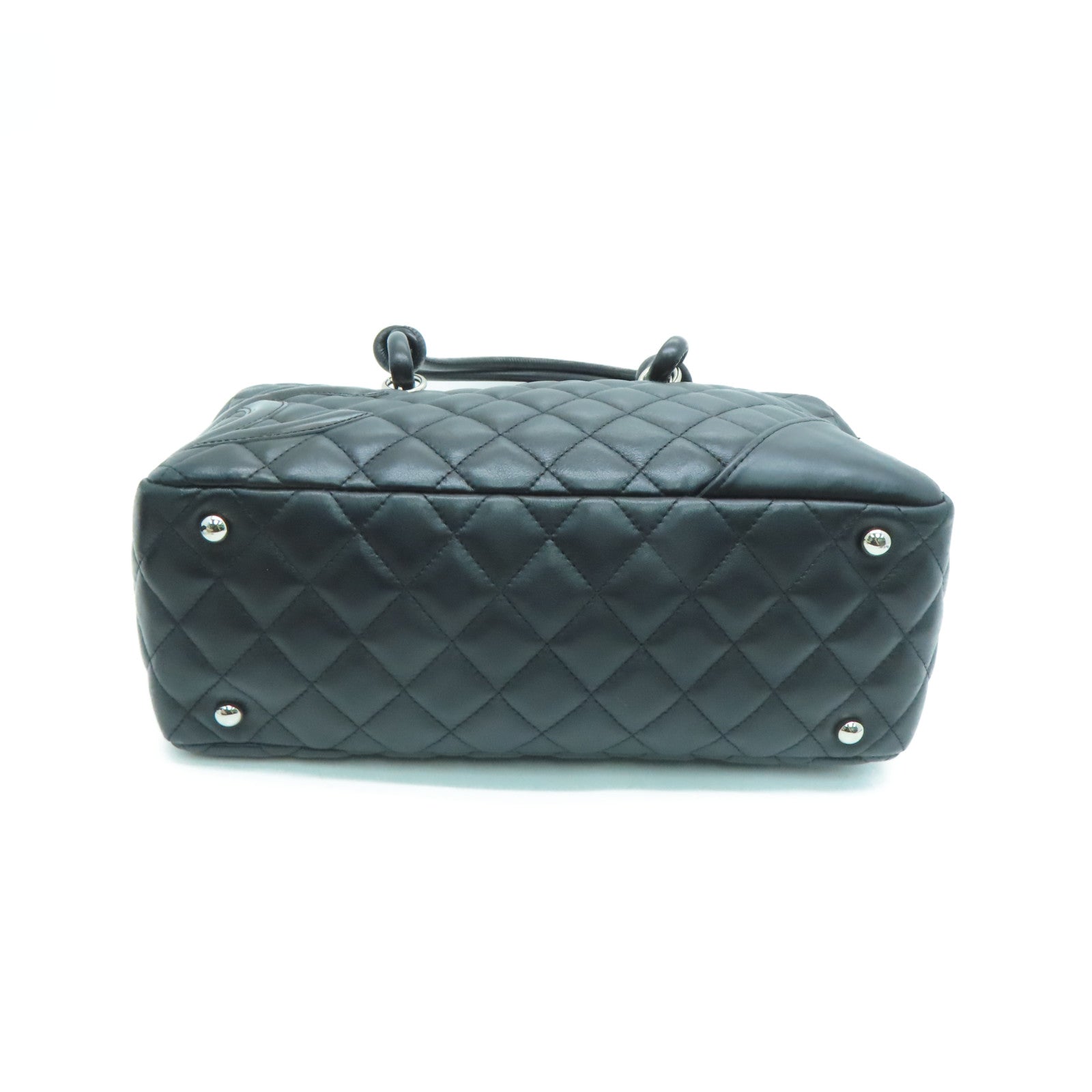 CHANEL 菱格牛皮皮革Cambonline Shoulder Bag銀扣肩背袋黑色