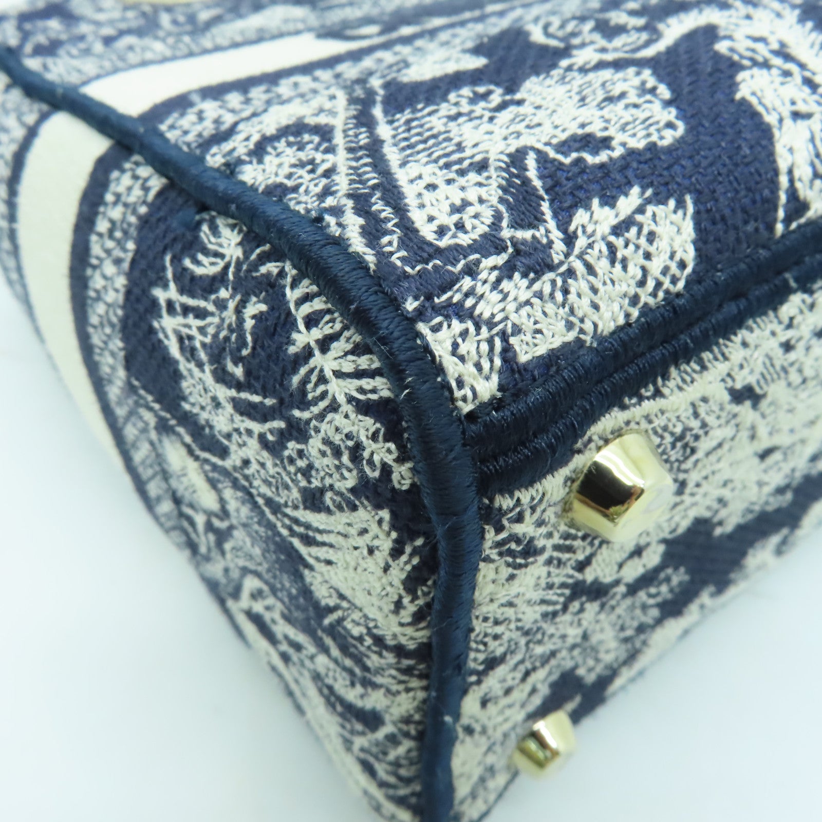 Dior 帆布Lady Dior Shoulder Bag金扣手挽肩背兩用袋藍色