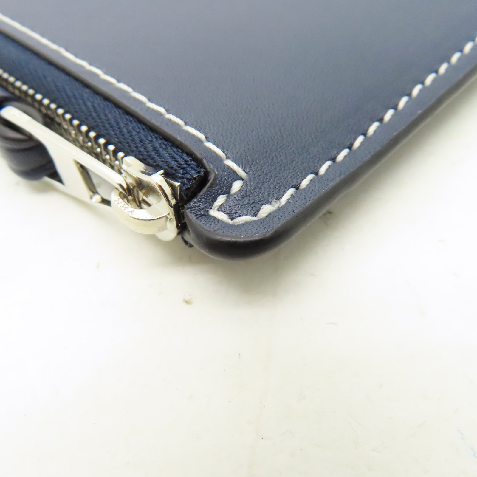 LOEWE 牛皮皮革Puzzle Stitches Card Holder銀扣卡片套深藍色