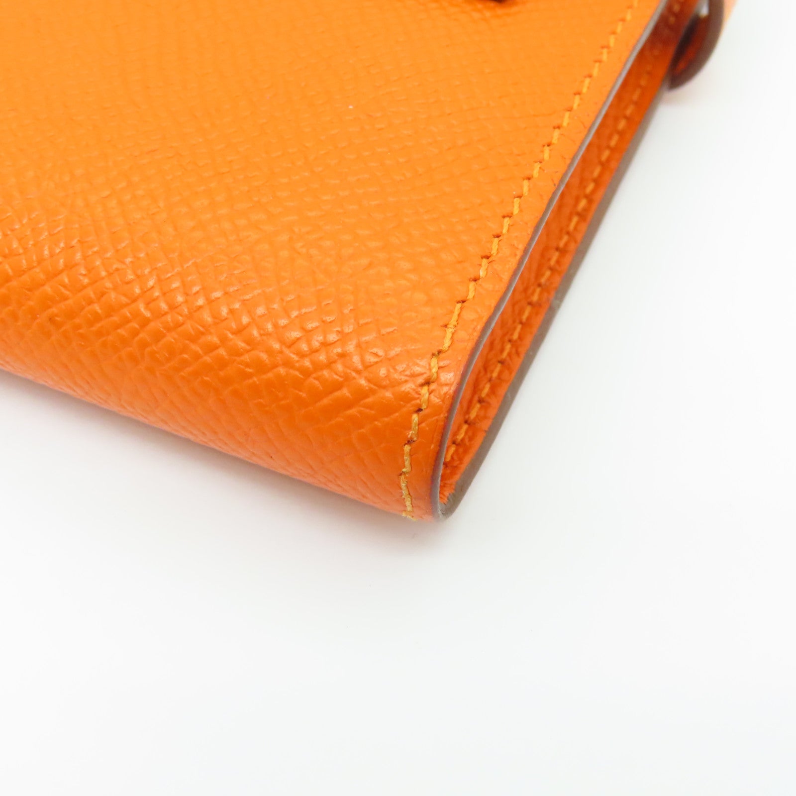 HERMES Epsom皮革Kelly Wallet銀扣長錢包Feu橙色