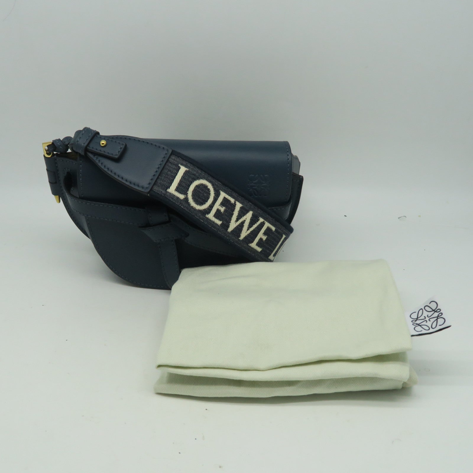 LOEWE 牛革皮革Mini Gate金扣肩背袋深藍色