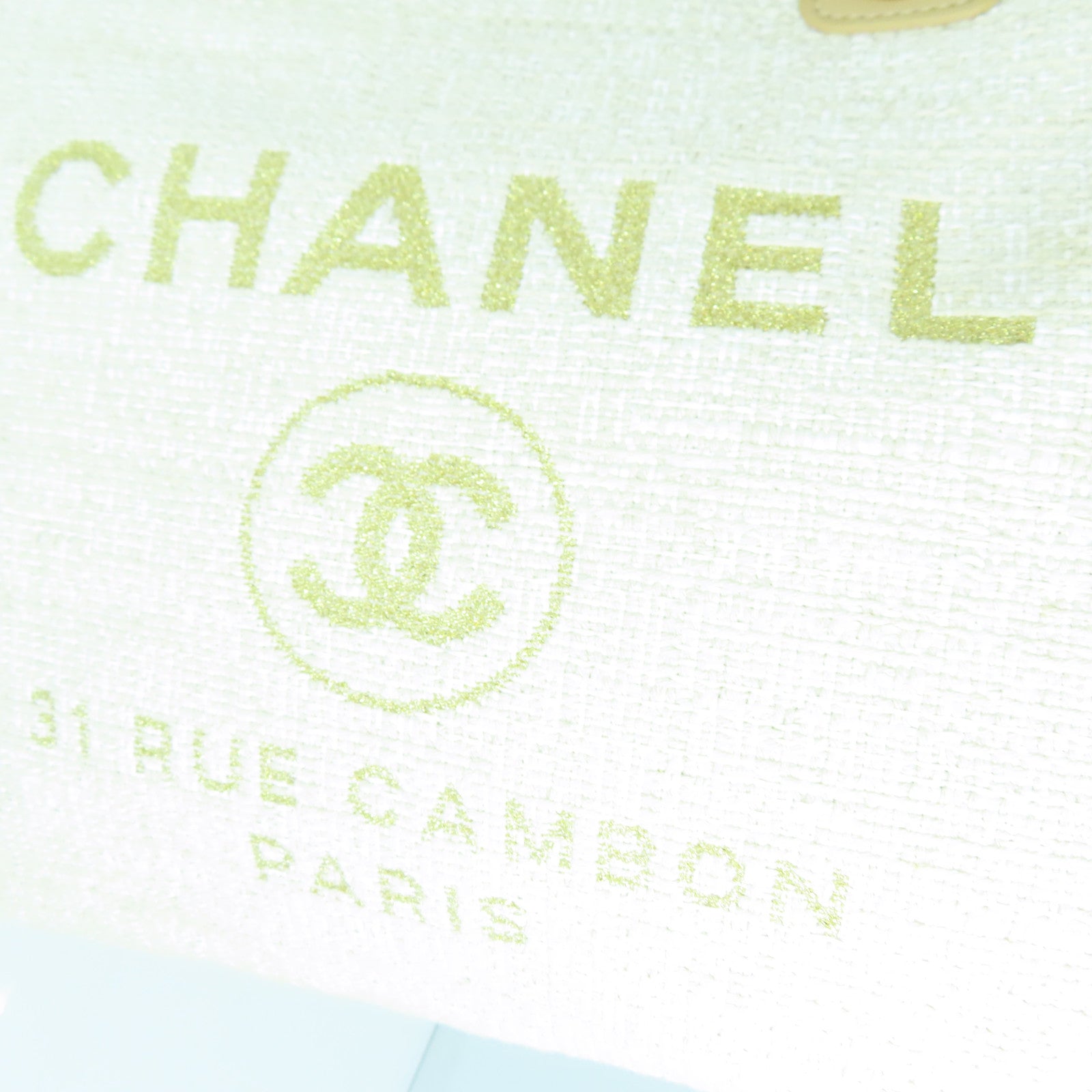 CHANEL Canvas Deauville Gold Button Handle Bag Beige