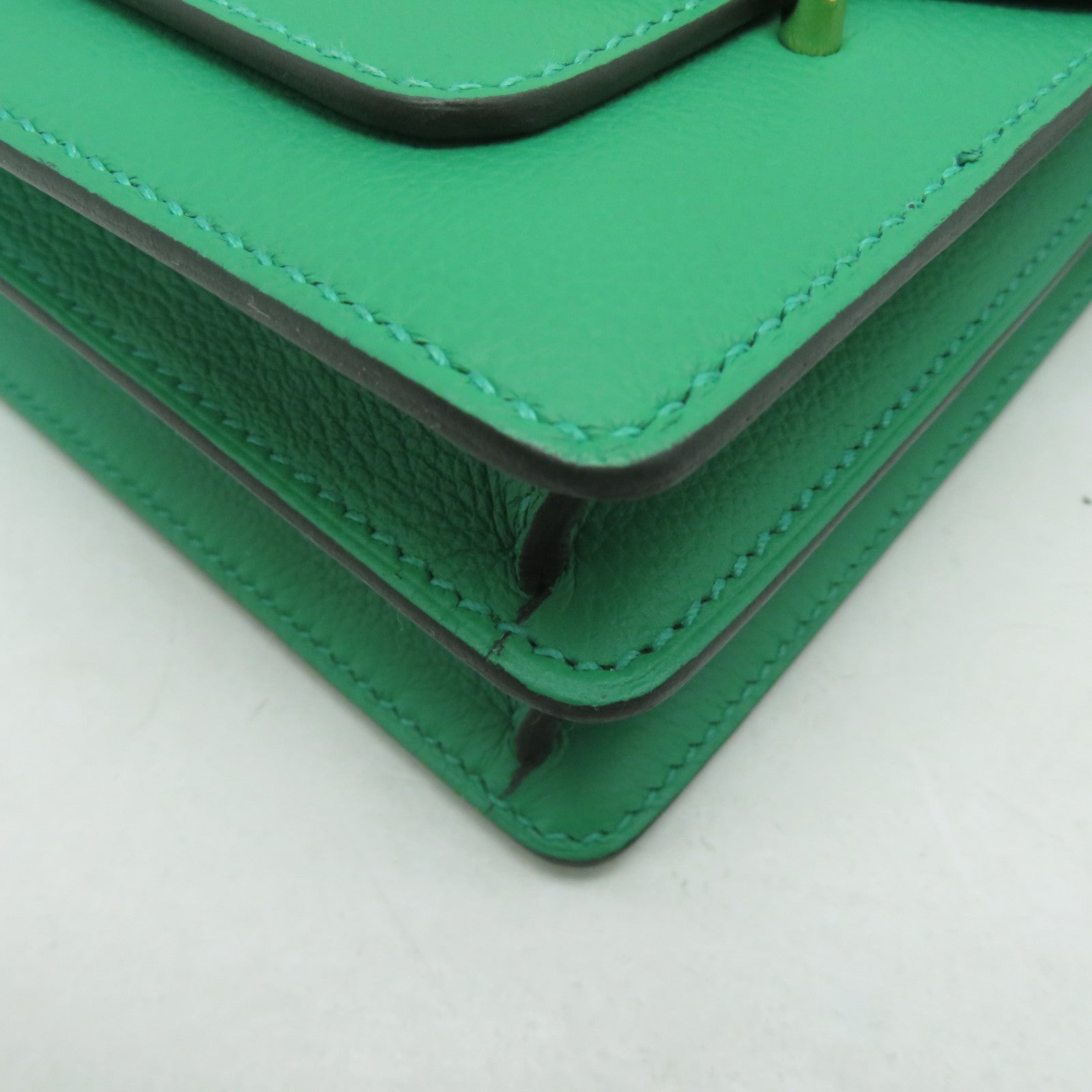 HERMES Evercolor皮革Mini Roulis金扣肩背袋薄荷綠色