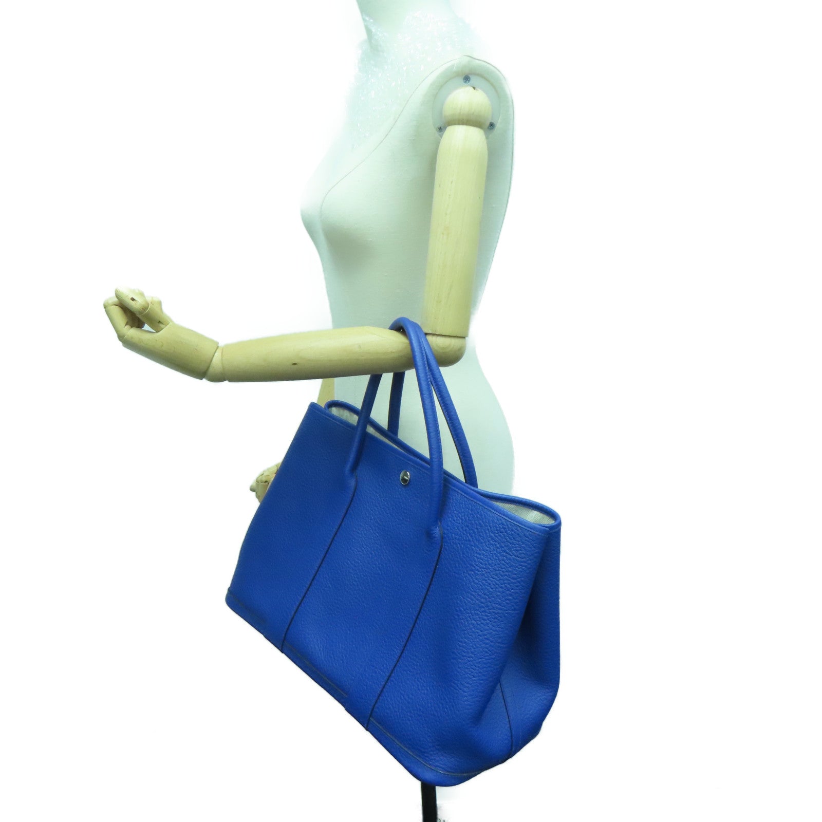 HERMES Country皮革GardenParty PM银扣手挽袋蓝色