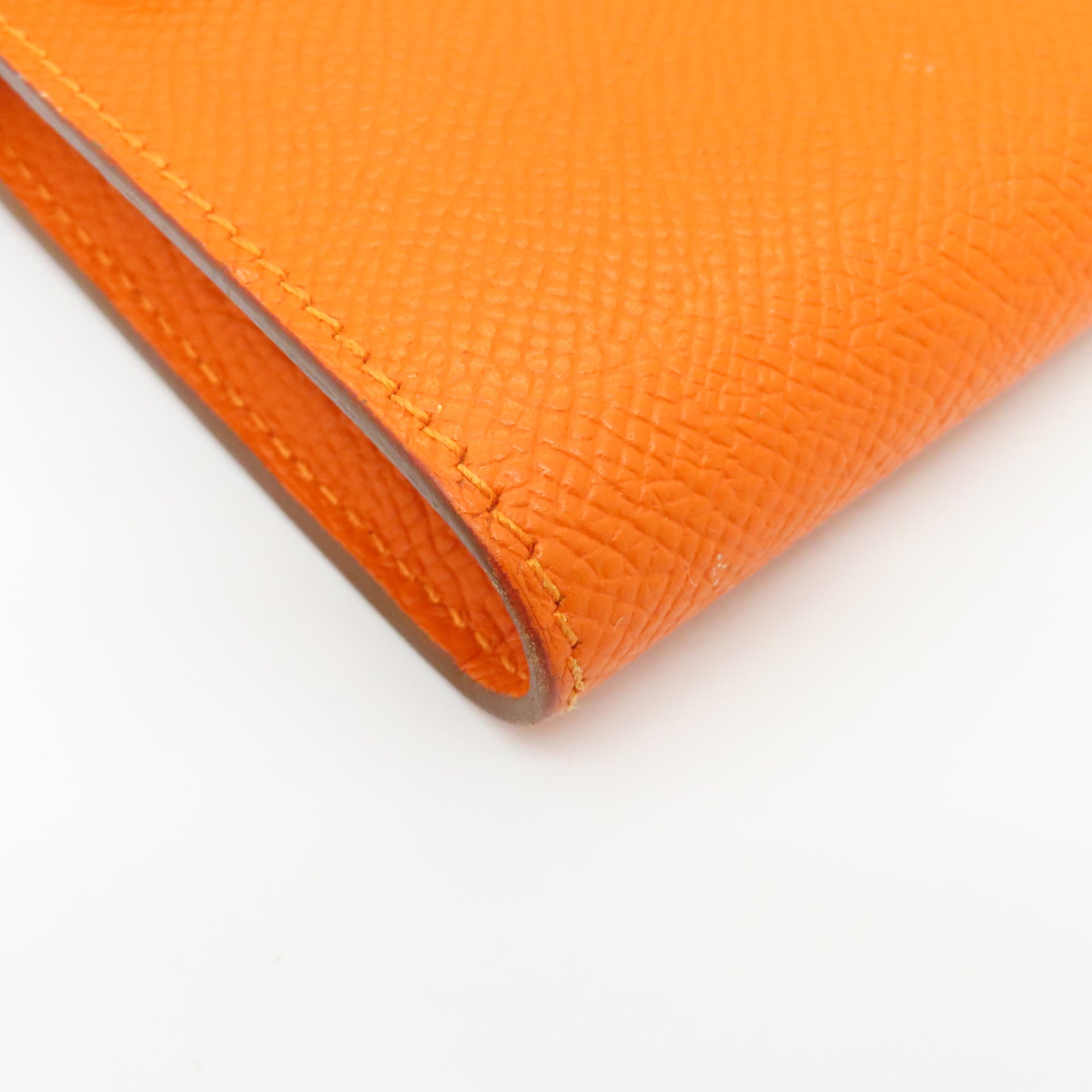 HERMES Epsom皮革Kelly Wallet銀扣長錢包Feu橙色