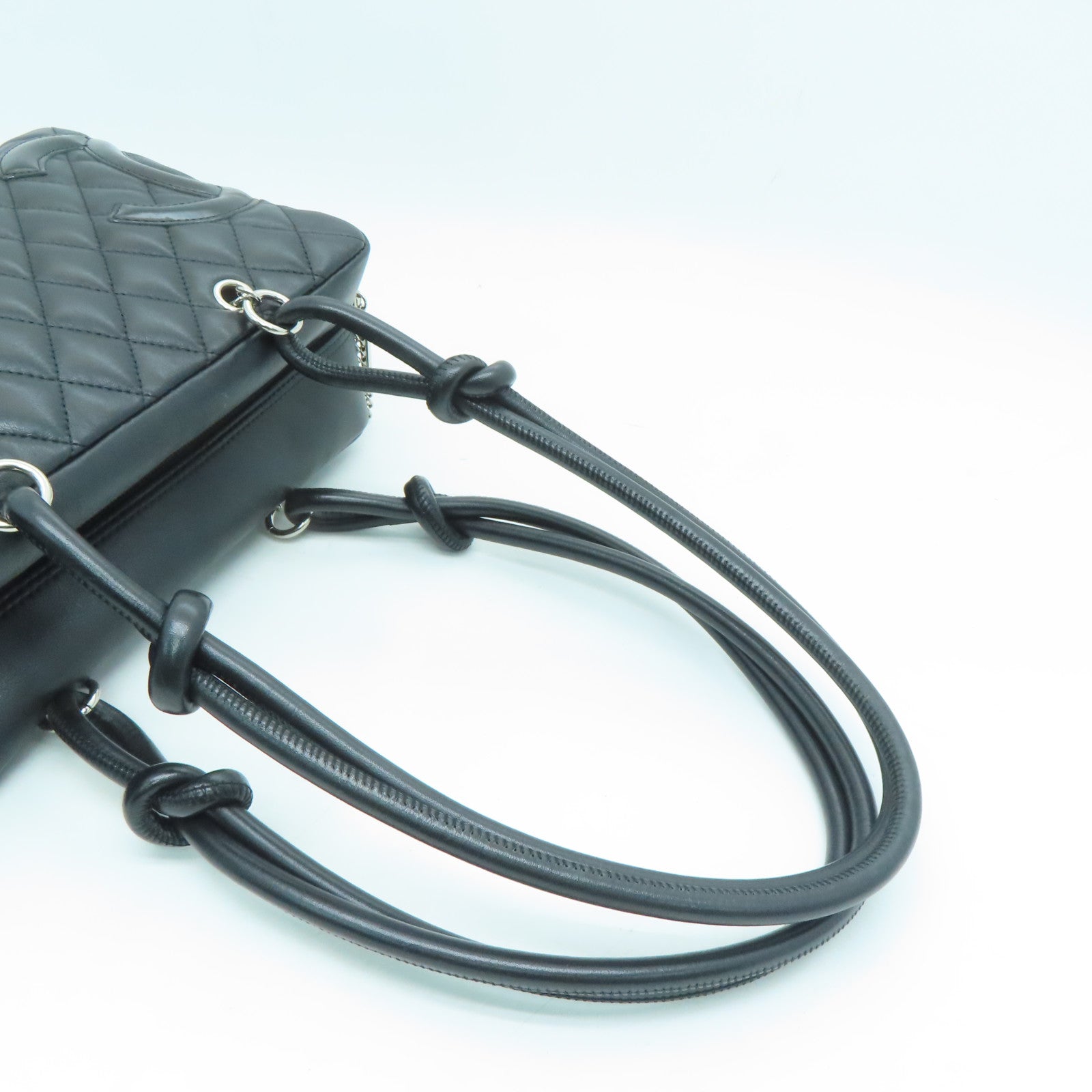 CHANEL 菱格牛皮皮革Cambonline Shoulder Bag銀扣肩背袋黑色