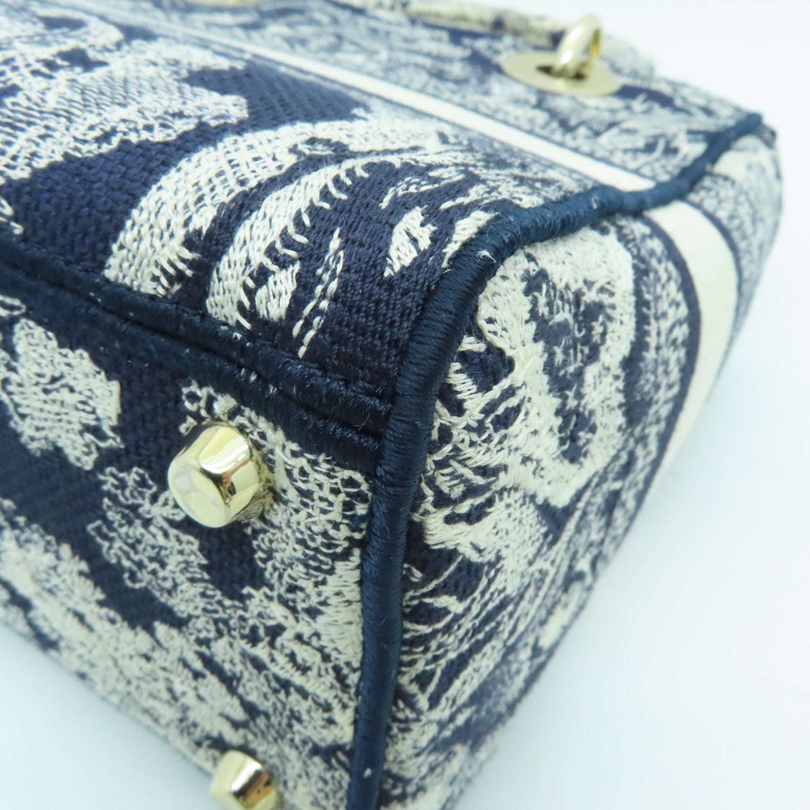 Dior 帆布Lady Dior Shoulder Bag金扣手挽肩背兩用袋藍色