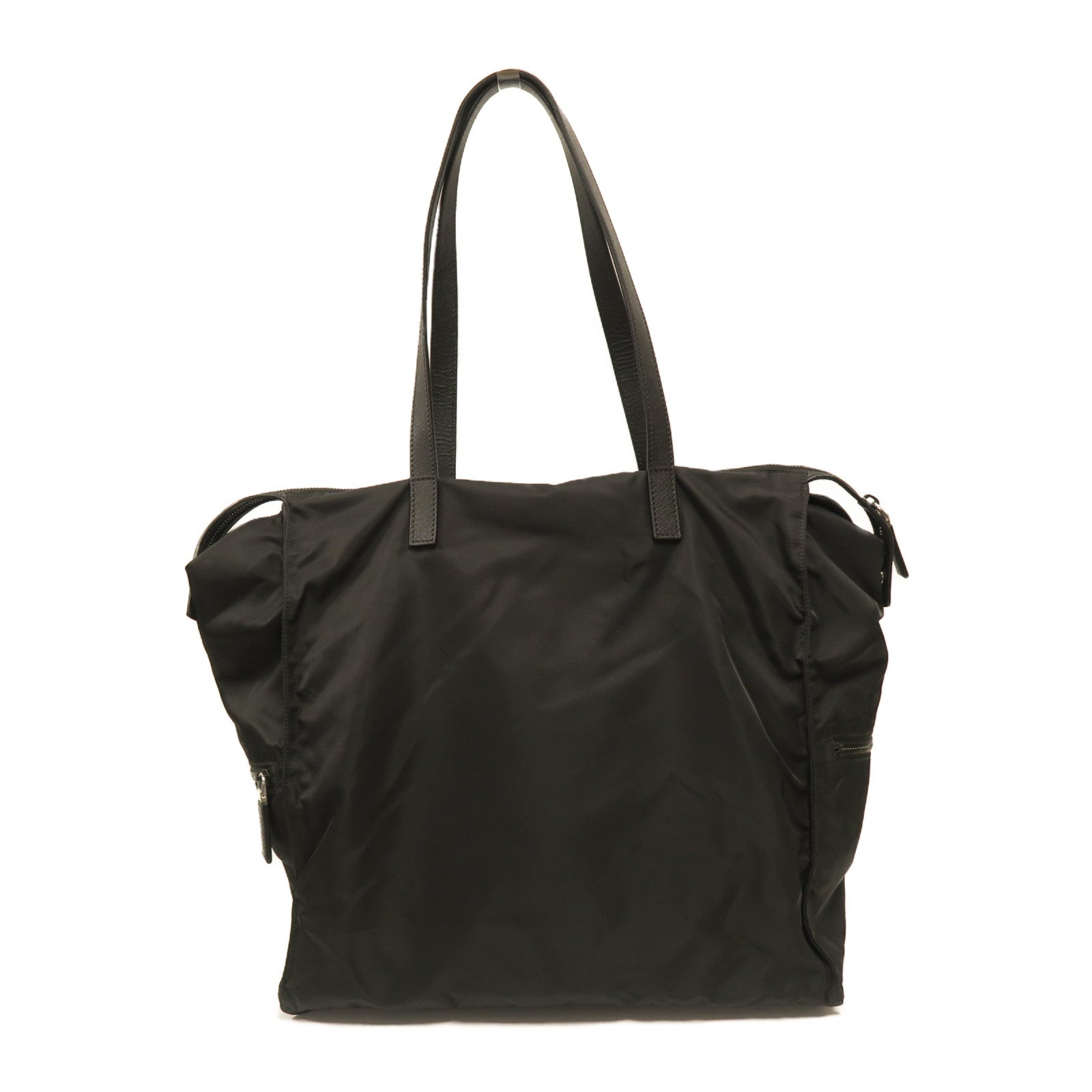 PRADA 尼龍Tote Bag銀扣肩背袋黑色