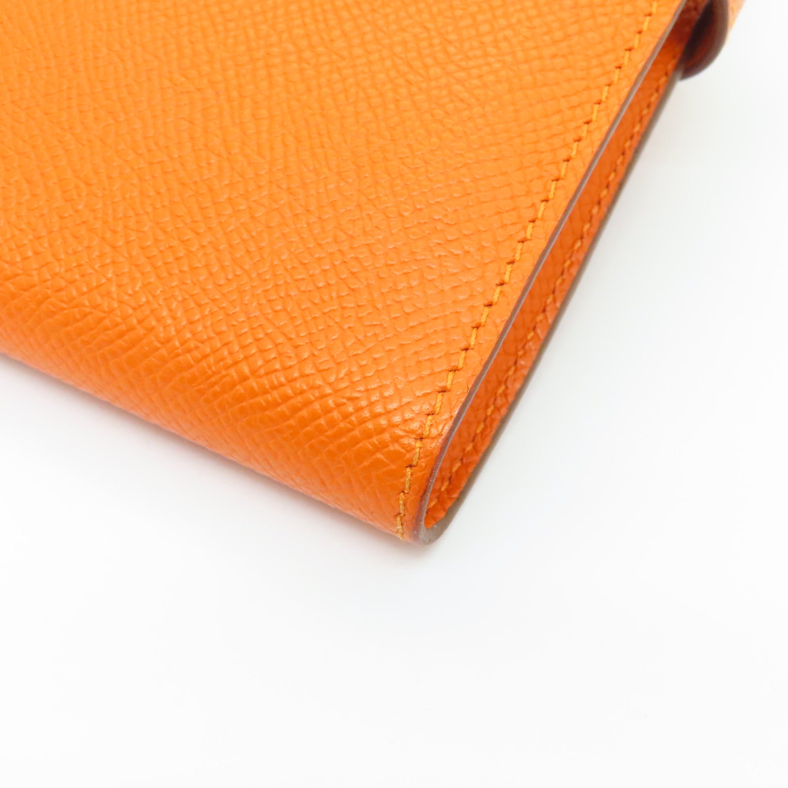 HERMES Epsom皮革Kelly Wallet銀扣長錢包Feu橙色