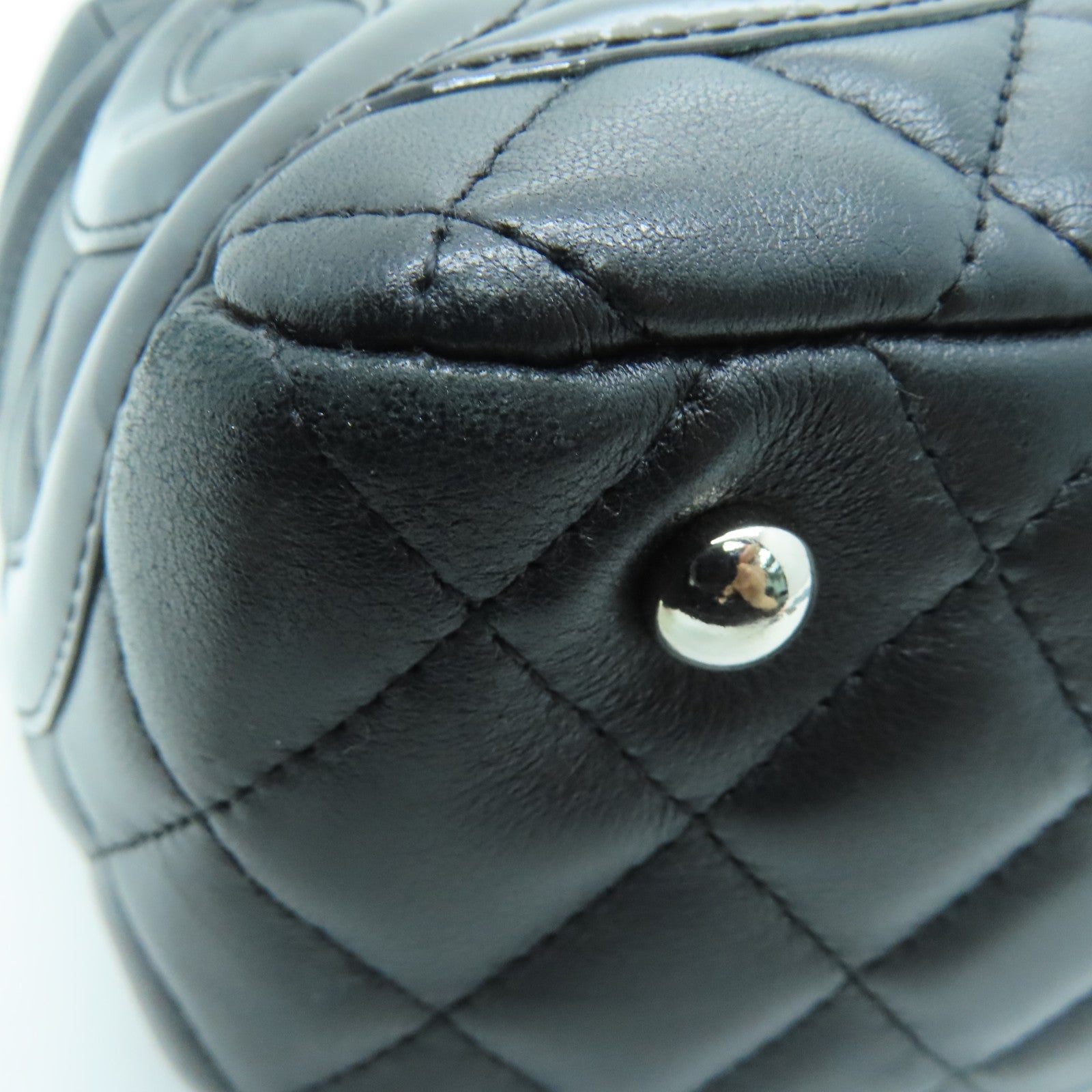 CHANEL 菱格牛皮皮革Cambonline Shoulder Bag銀扣肩背袋黑色
