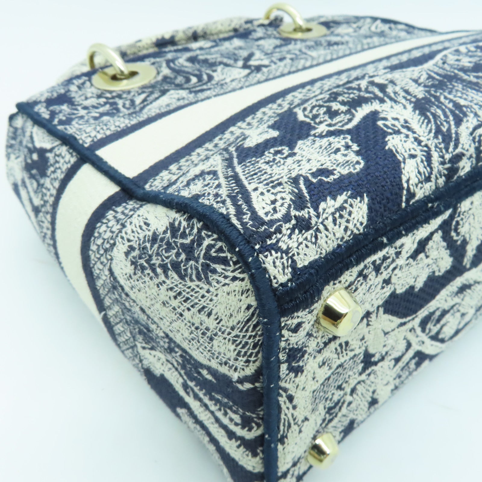 Dior 帆布Lady Dior Shoulder Bag金扣手挽肩背兩用袋藍色