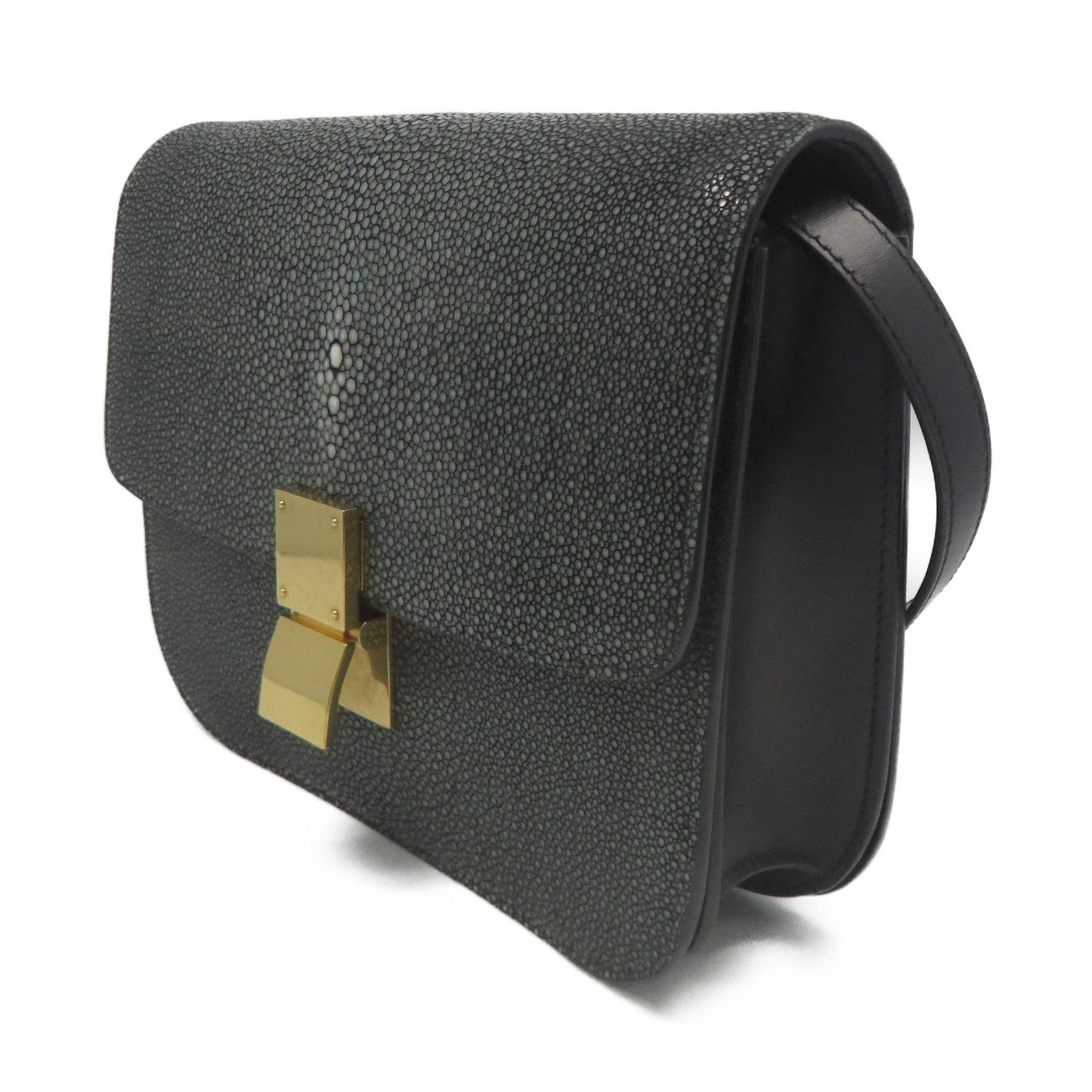 CELINE 【激減優惠】魔鬼魚皮革Box Shoulder Bag金扣肩背袋碳灰色