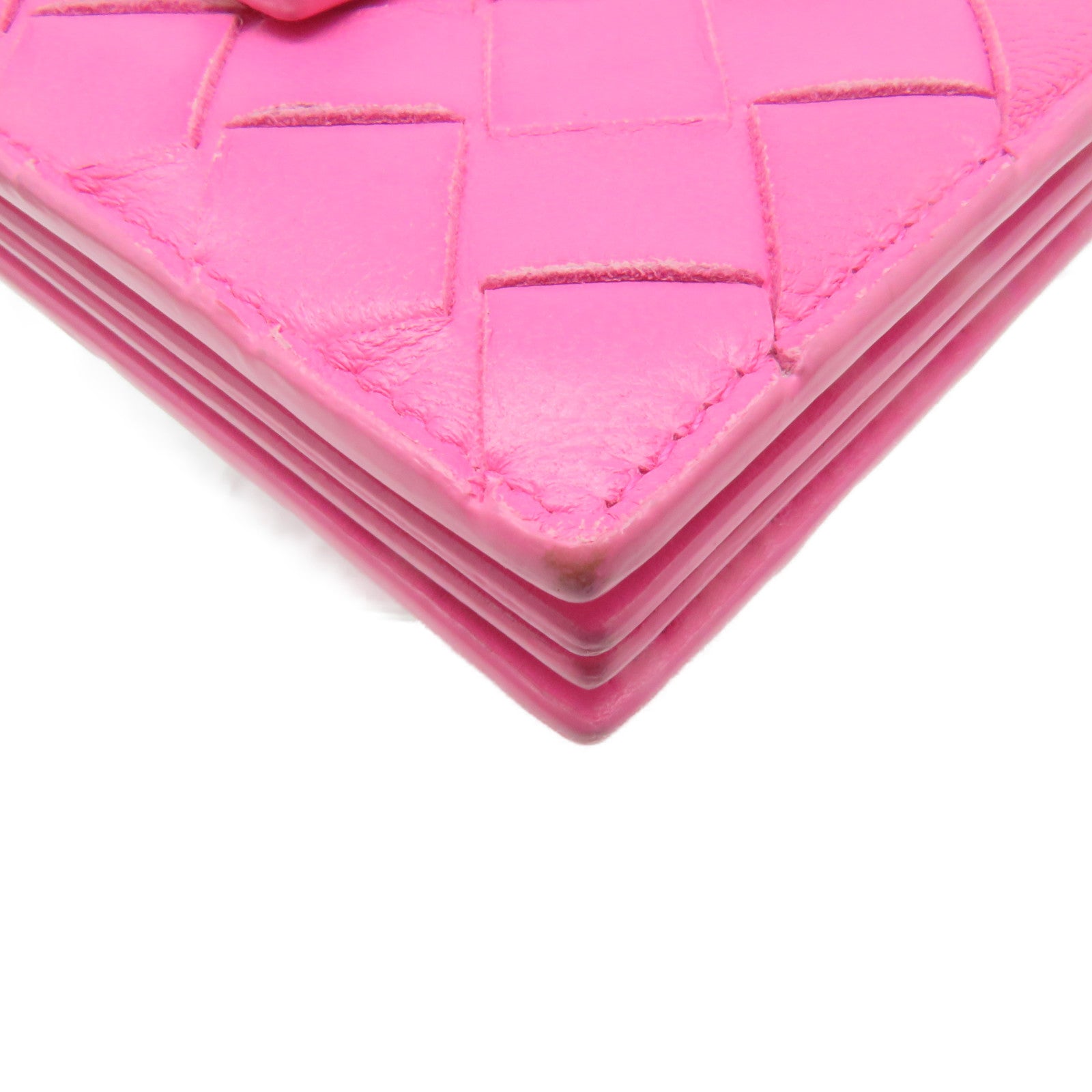 BOTTEGA VENETA 織紋皮革Card Case銀扣卡片套粉紅色