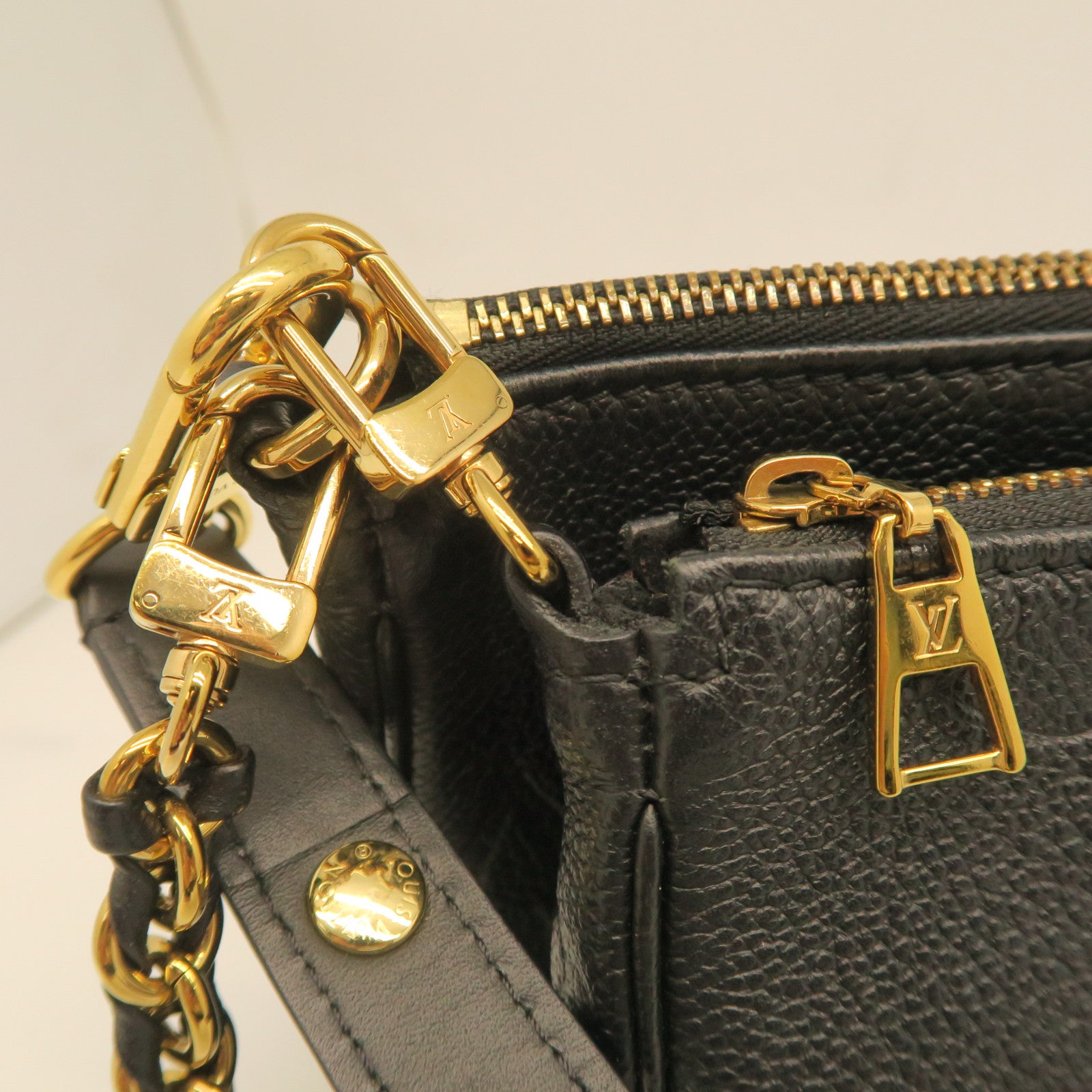 LOUIS VUITTON Monogram Empreinte Multi Pochette Accessories Gold Buckle Shoulder Bag Black