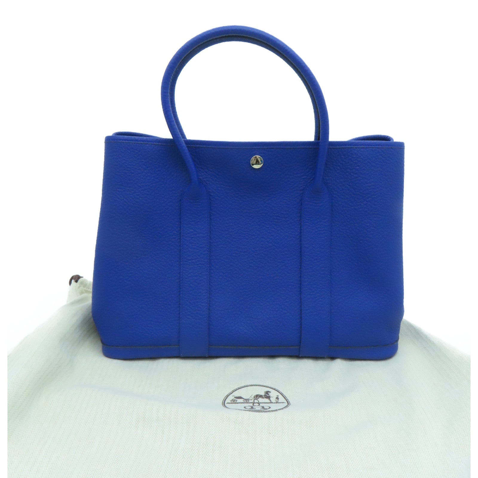 HERMES Country皮革GardenParty PM银扣手挽袋蓝色