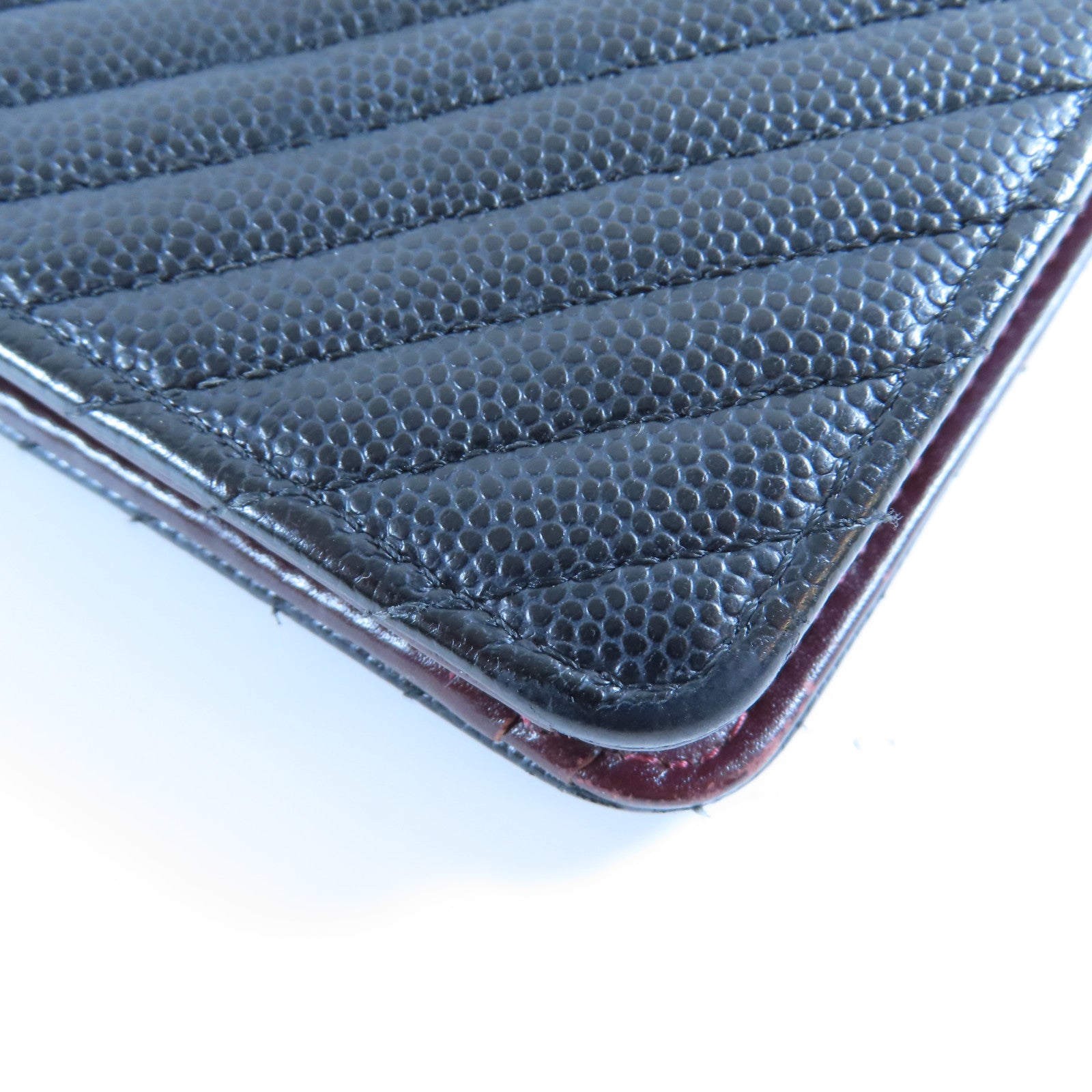 CHANEL 斜紋牛皮皮革Long Wallet銀扣長錢包黑色