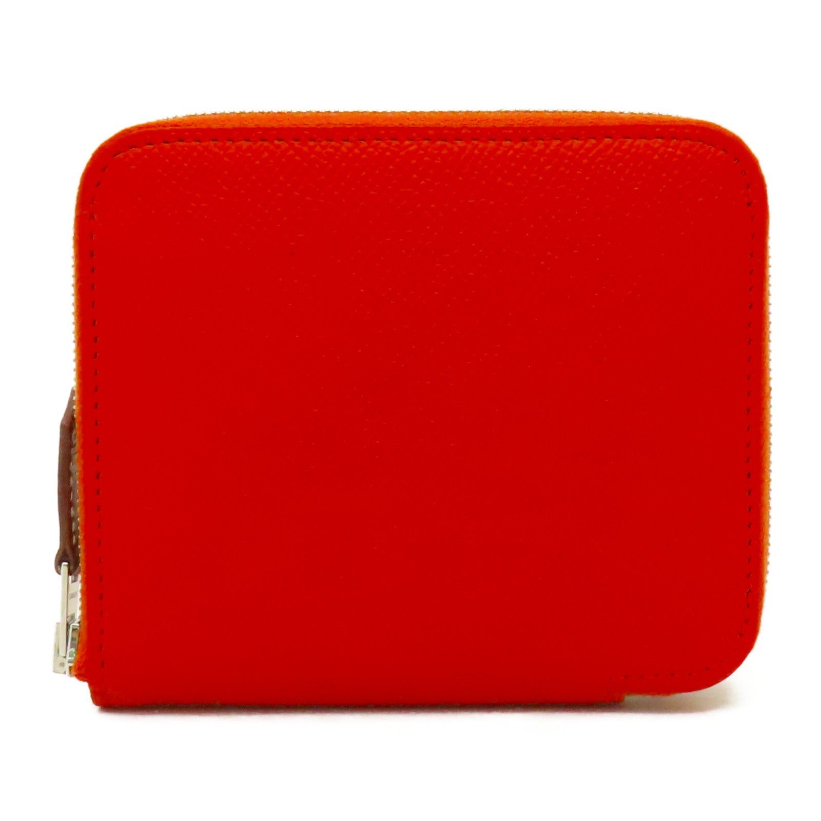 HERMES Epsom皮革Silk'In Compact銀扣錢包火焰橘色