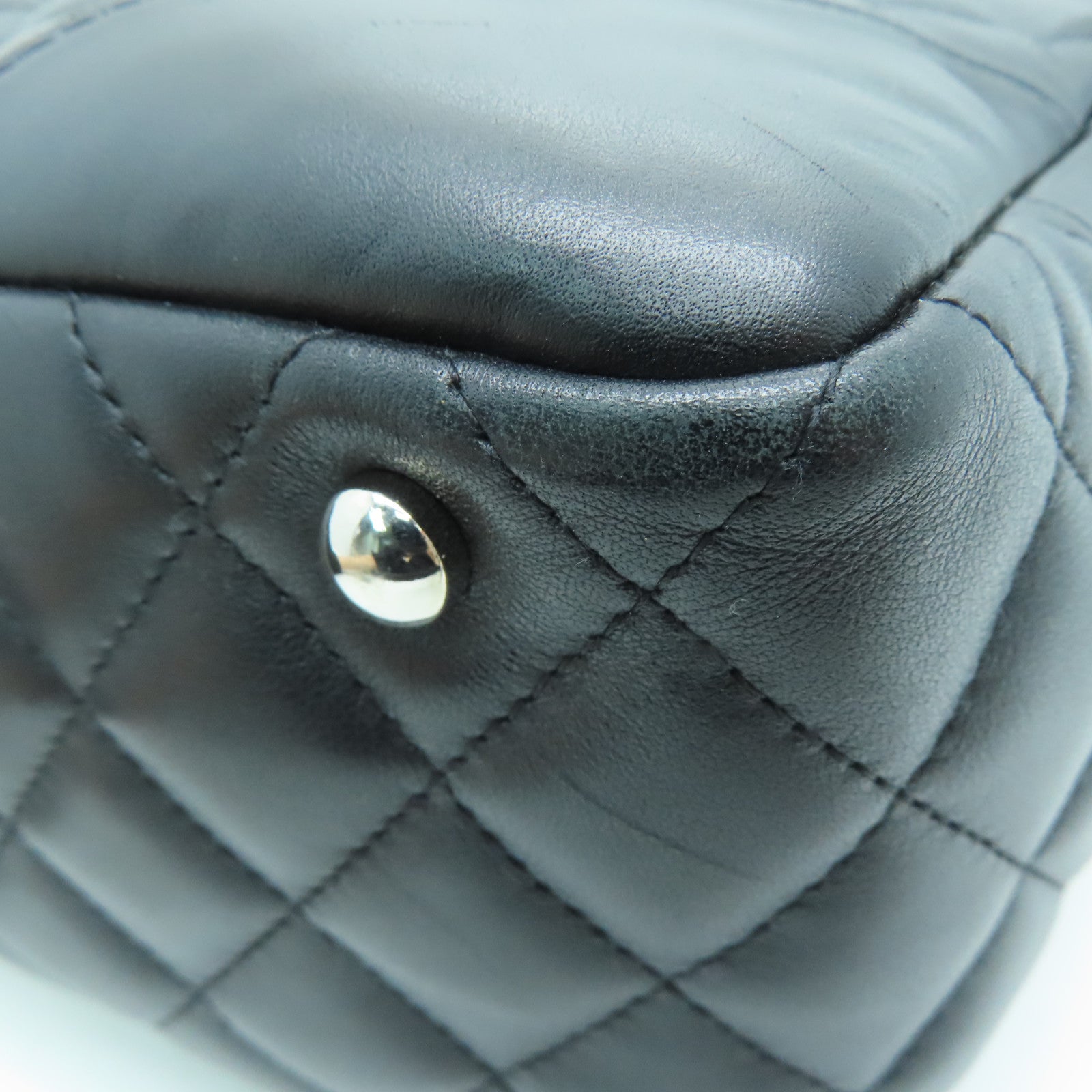 CHANEL 菱格牛皮皮革Cambonline Shoulder Bag銀扣肩背袋黑色