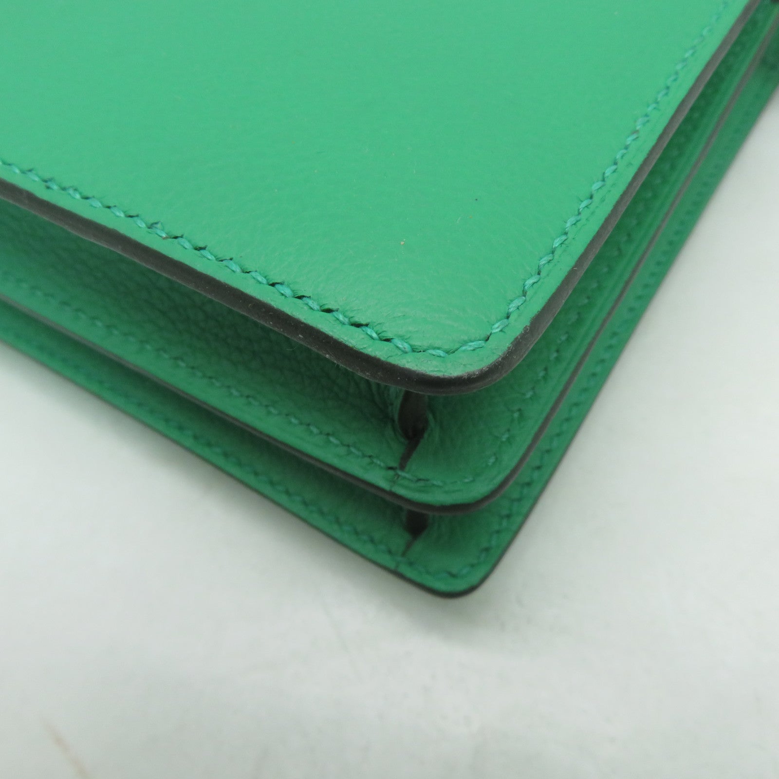 HERMES Evercolor皮革Mini Roulis金扣肩背袋薄荷綠色