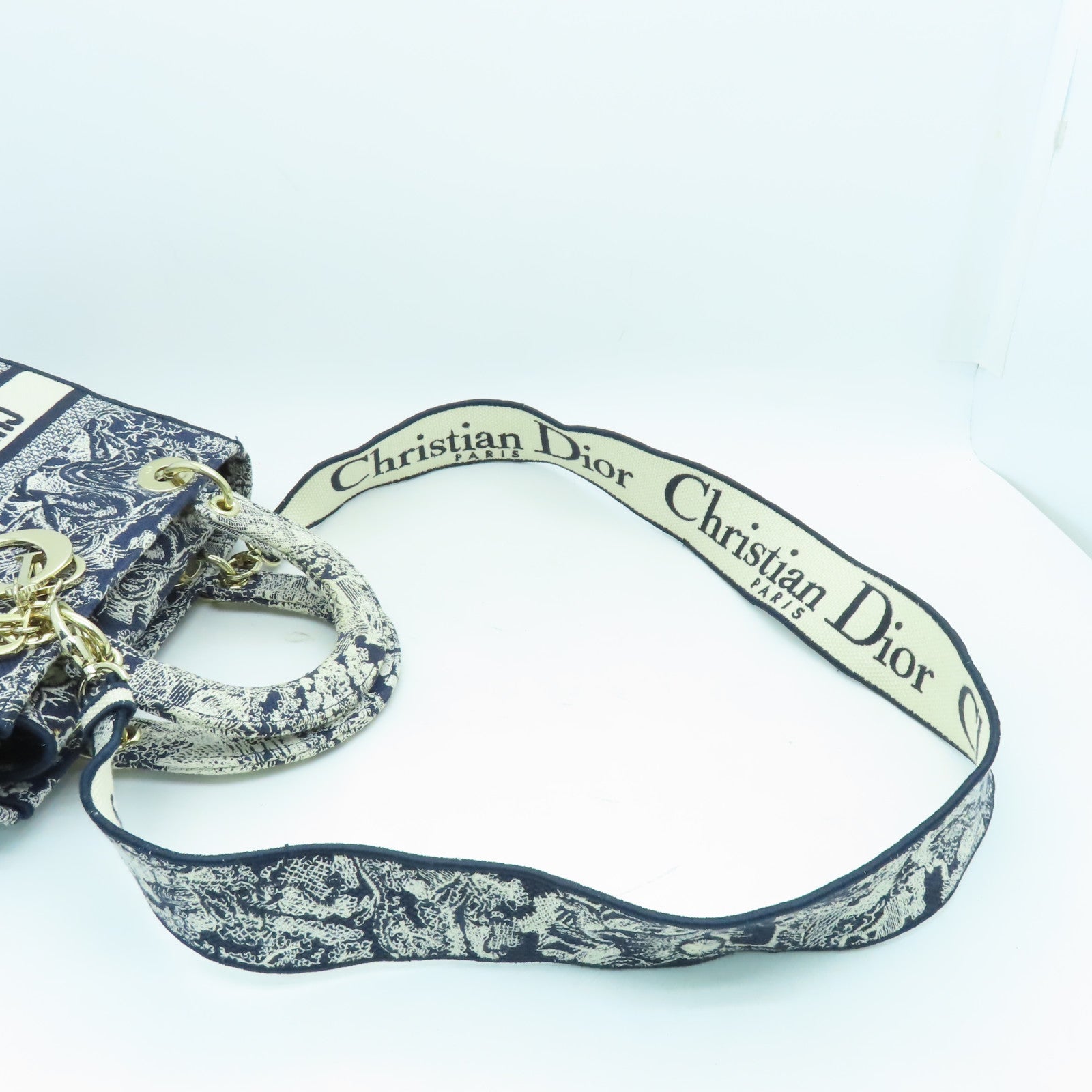 Dior 帆布Lady Dior Shoulder Bag金扣手挽肩背兩用袋藍色