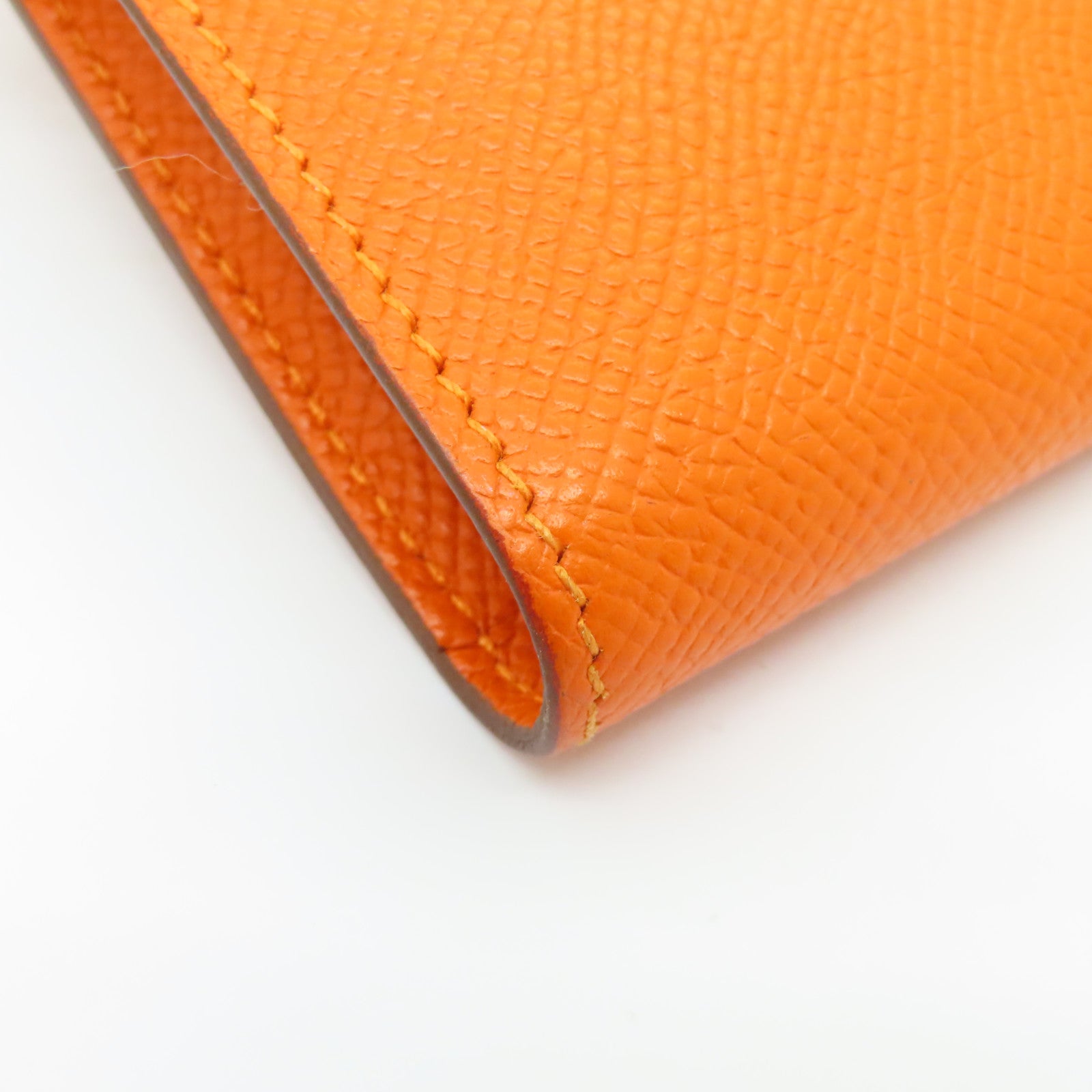 HERMES Epsom皮革Kelly Wallet銀扣長錢包Feu橙色