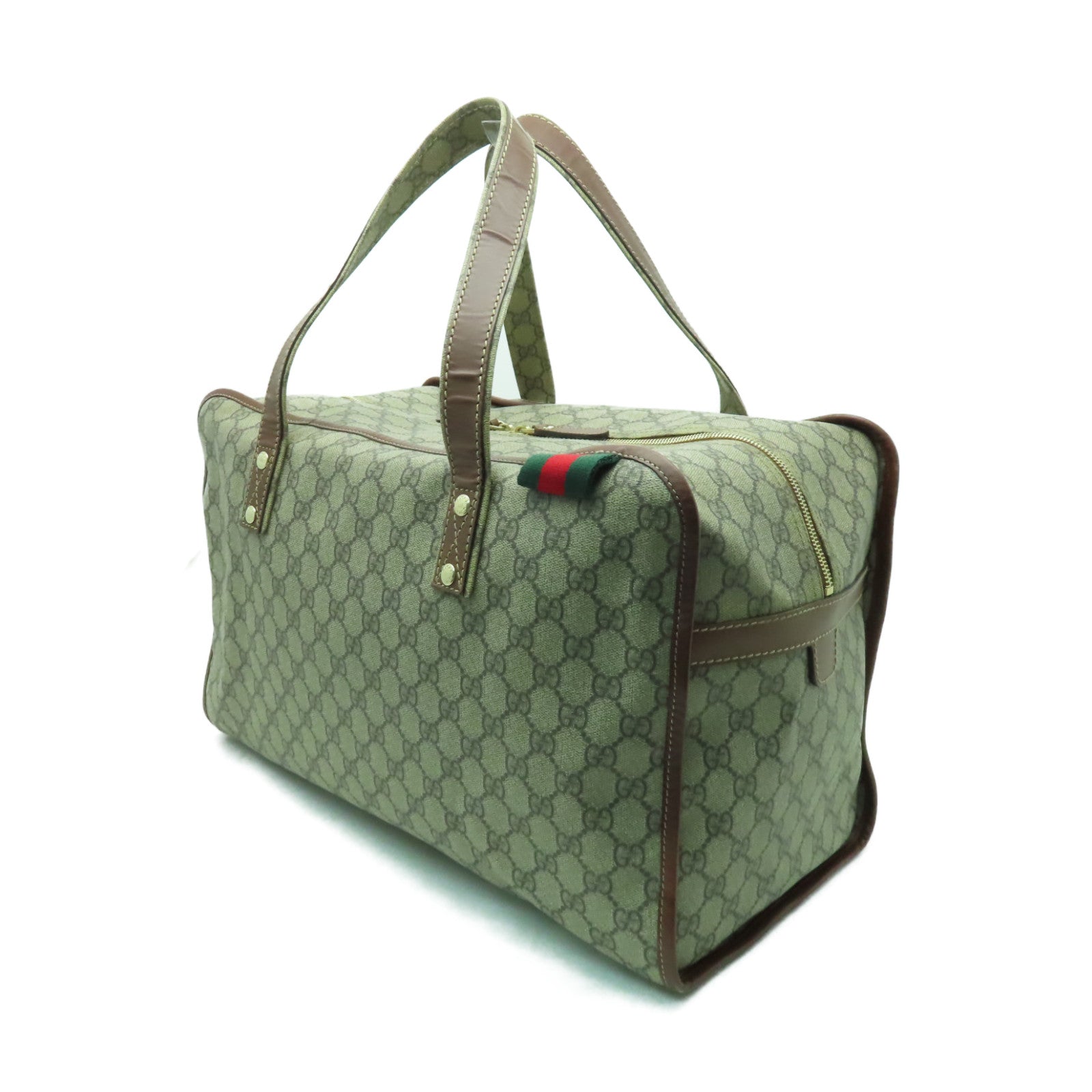 GUCCI 【激減優惠】塗層帆布Boston Bag金扣波士頓包棕色