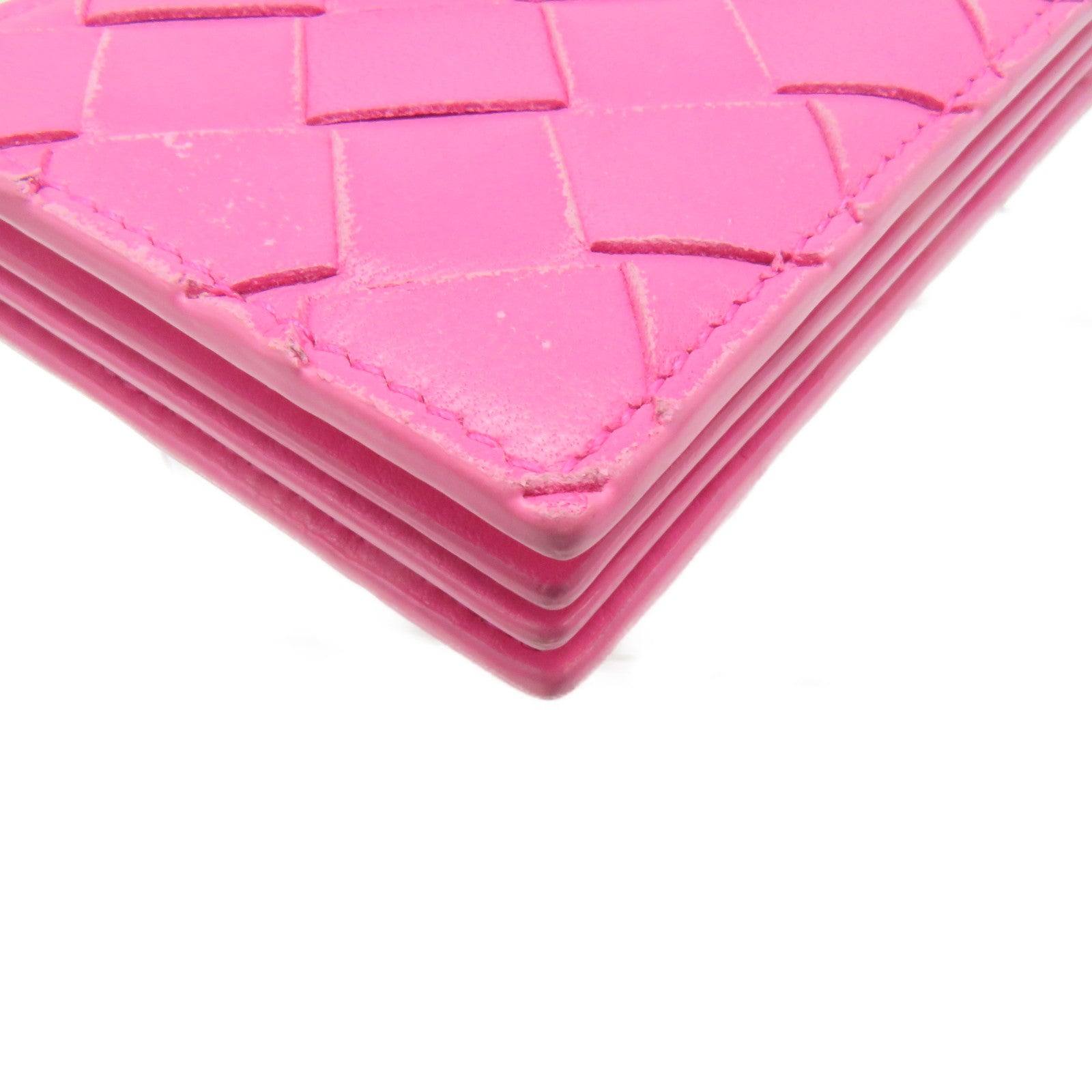 BOTTEGA VENETA 織紋皮革Card Case銀扣卡片套粉紅色