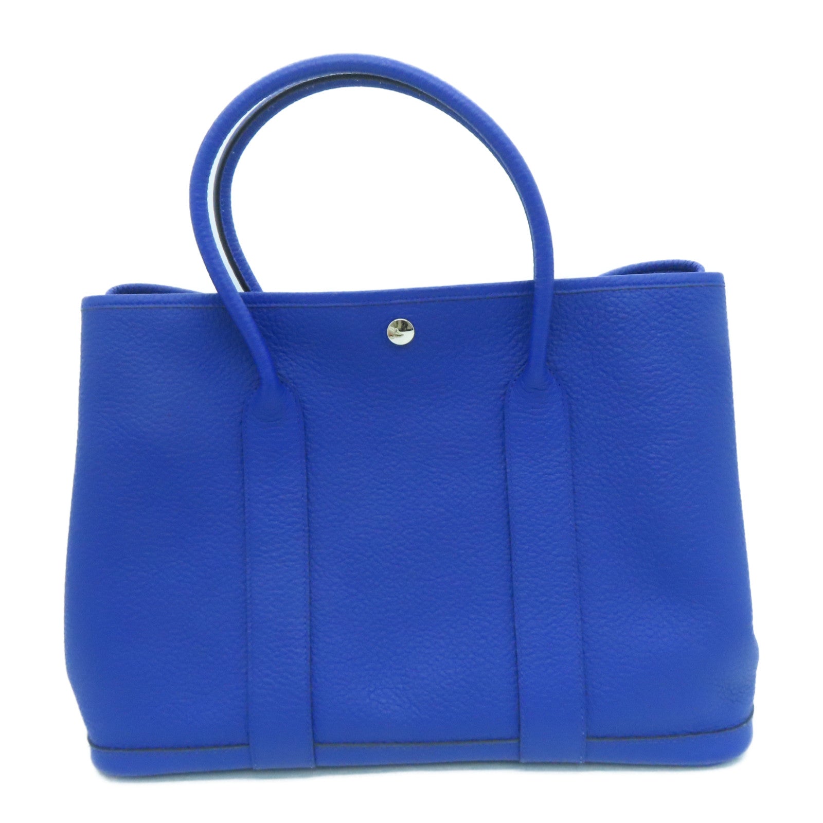 HERMES Country皮革GardenParty PM银扣手挽袋蓝色