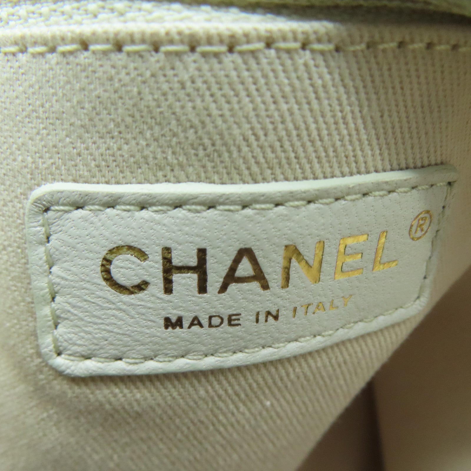 CHANEL Canvas Deauville Gold Button Handle Bag Beige