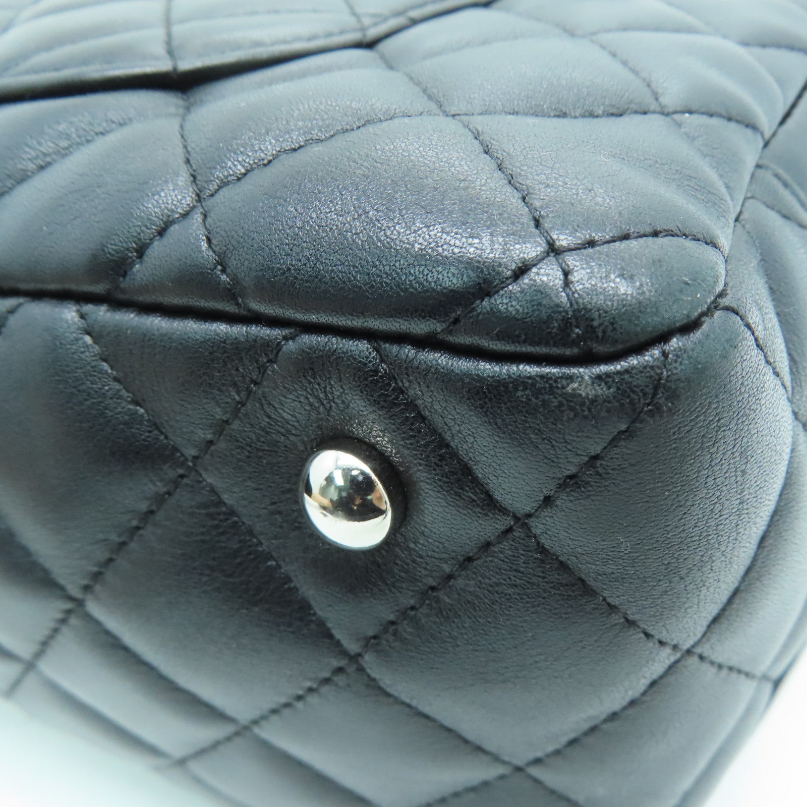 CHANEL 菱格牛皮皮革Cambonline Shoulder Bag銀扣肩背袋黑色