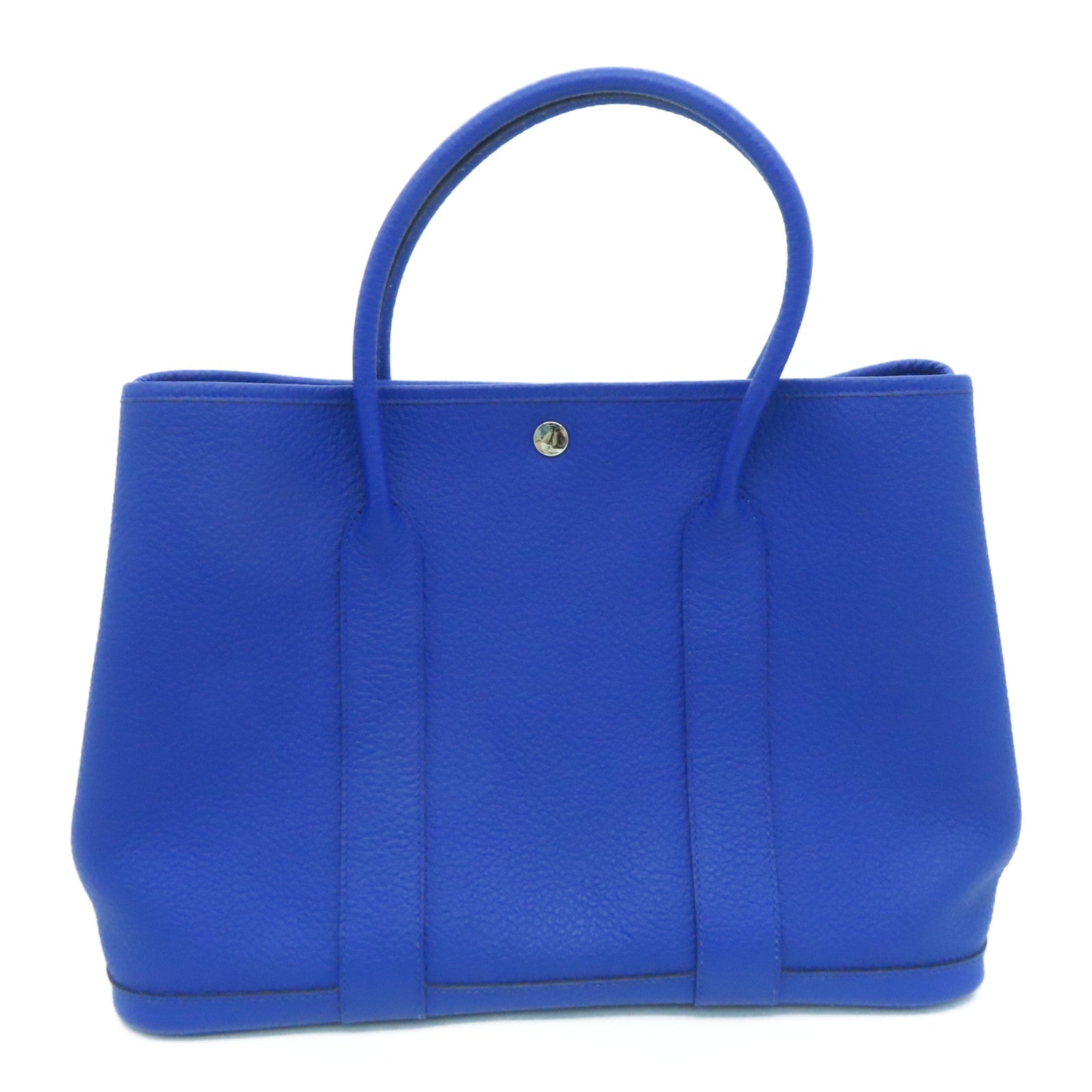 HERMES Country皮革GardenParty PM银扣手挽袋蓝色