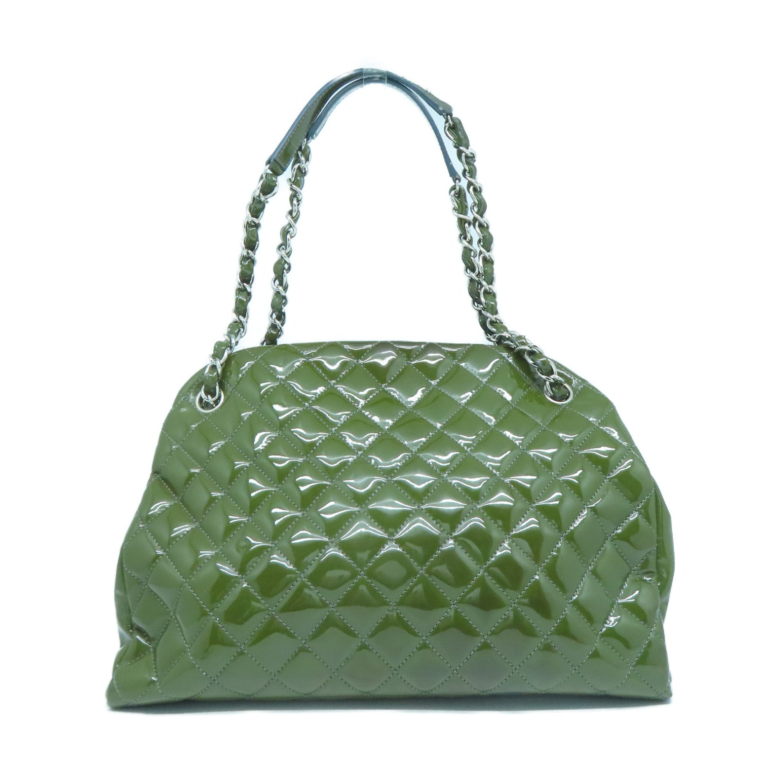 CHANEL 菱格漆皮皮革Chain Shoulder銀扣鏈帶肩背袋綠色