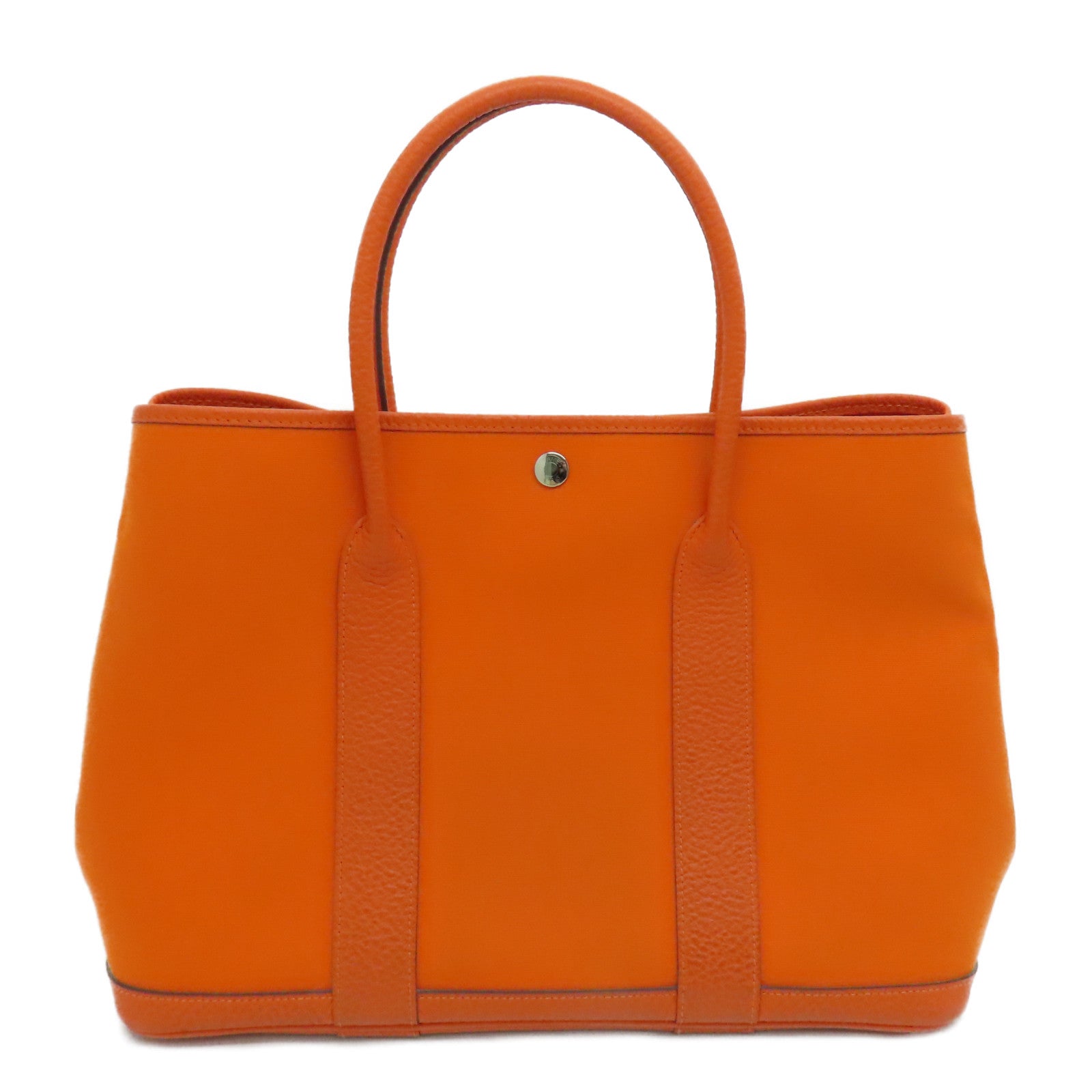 HERMES Canvas Garden Party PM Silver Button Handle Bag Orange