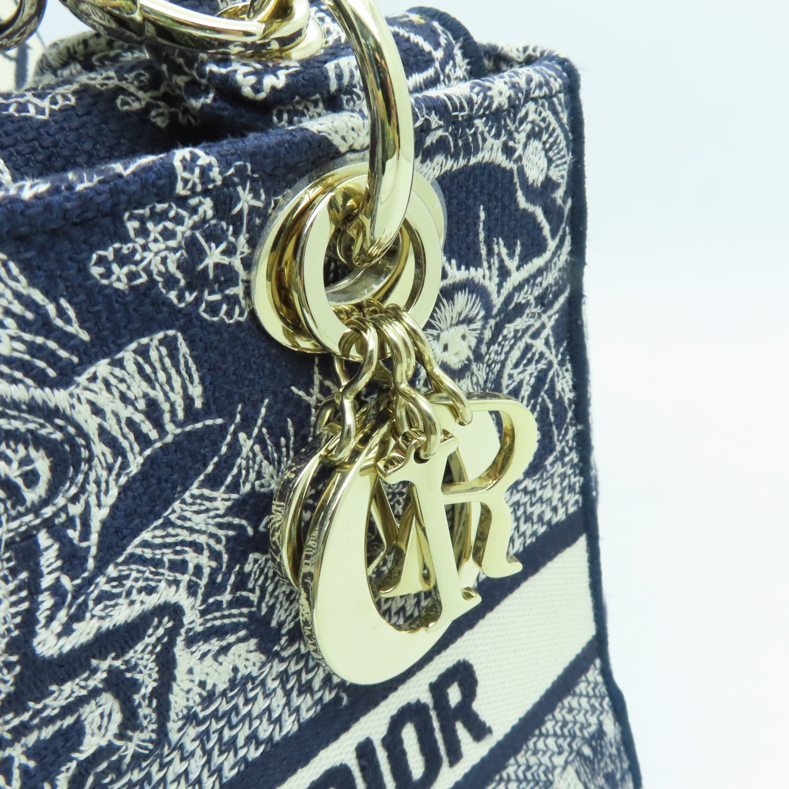 Dior 帆布Lady Dior Shoulder Bag金扣手挽肩背兩用袋藍色