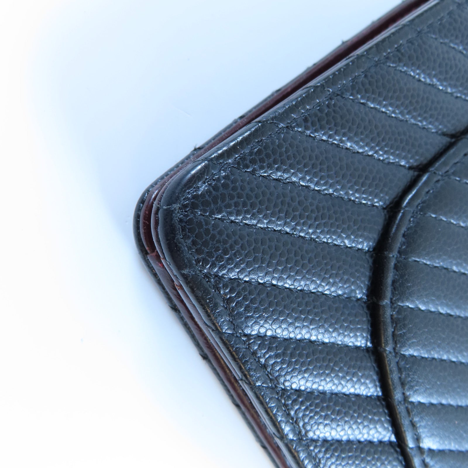 CHANEL 斜紋牛皮皮革Long Wallet銀扣長錢包黑色
