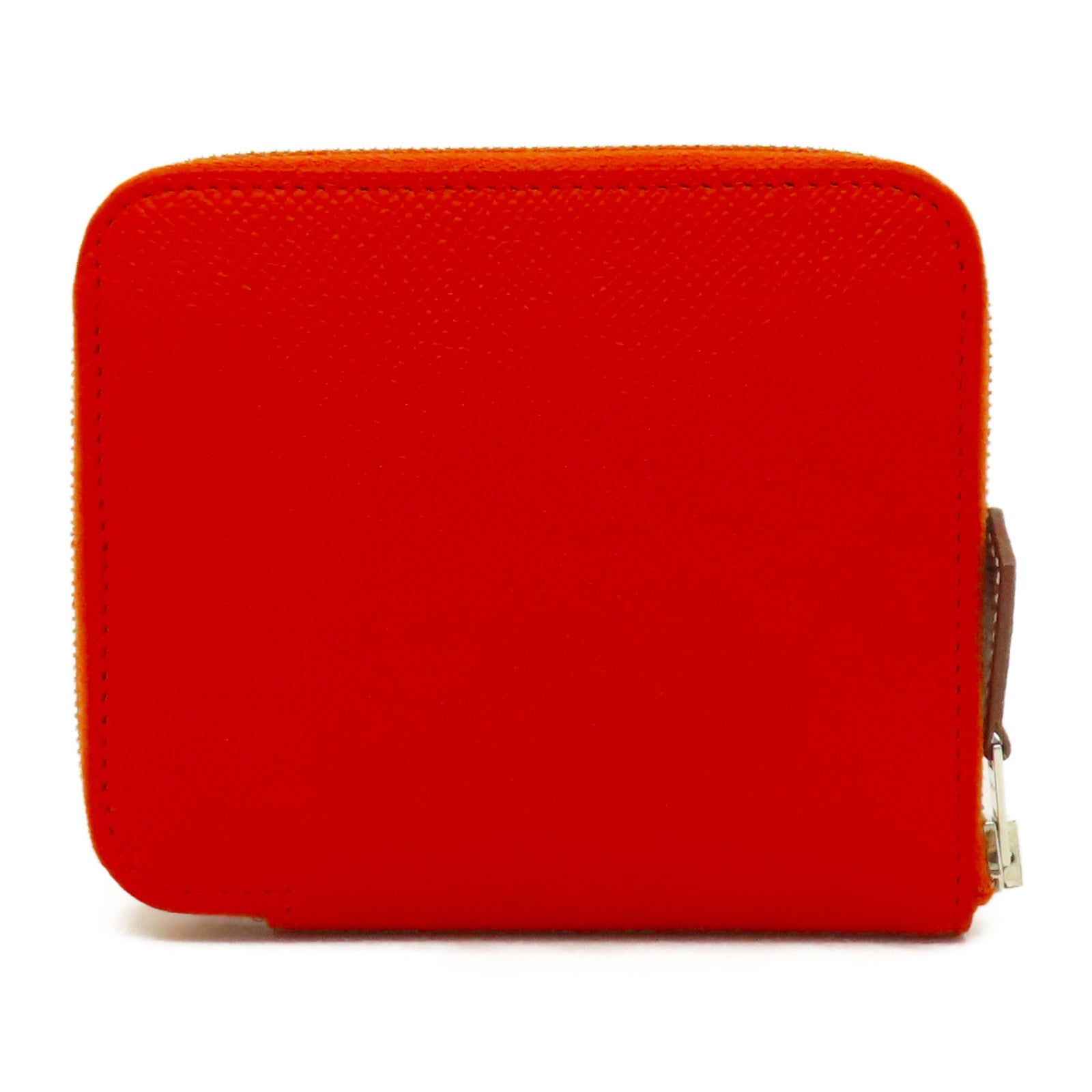 HERMES Epsom皮革Silk'In Compact銀扣錢包火焰橘色