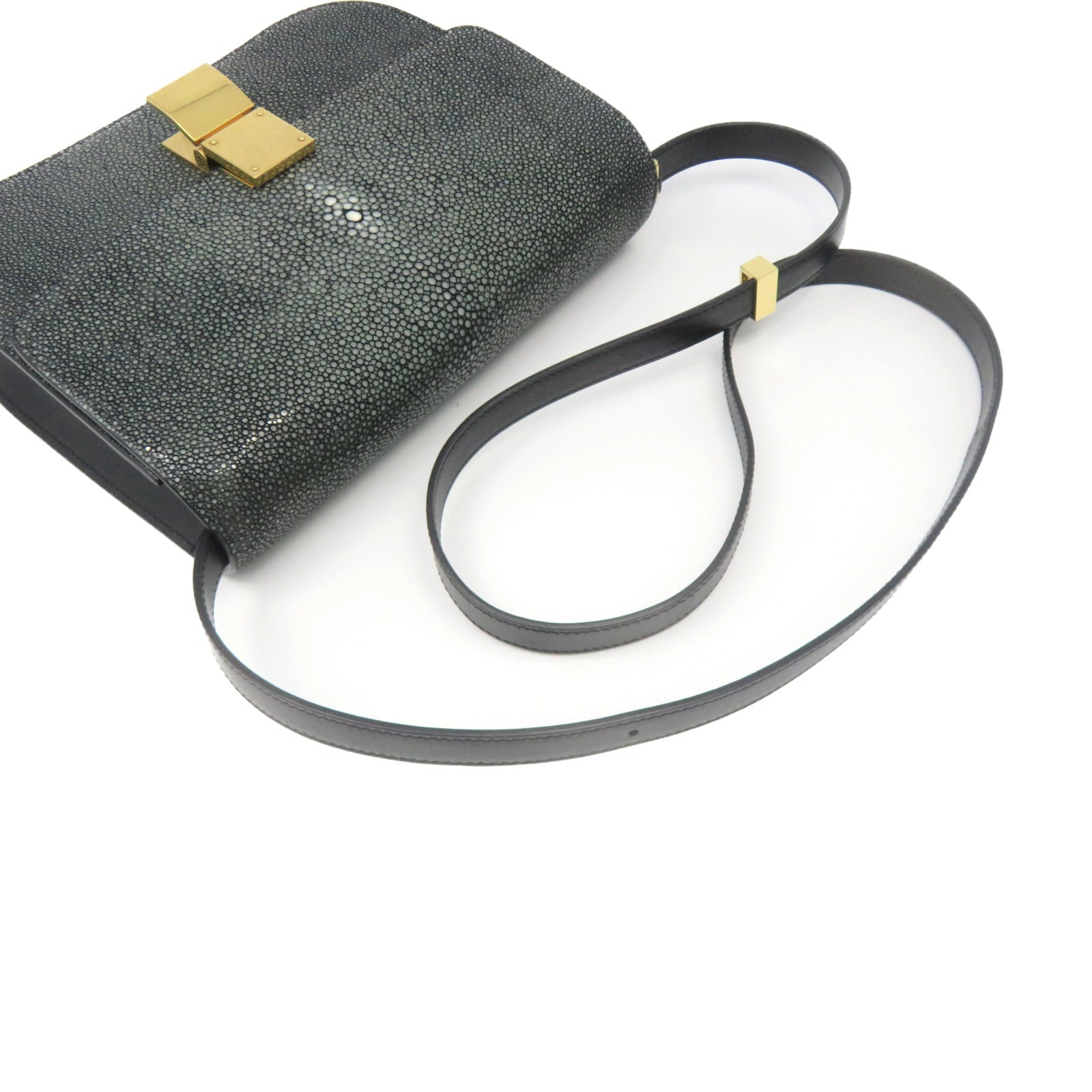 CELINE 【激減優惠】魔鬼魚皮革Box Shoulder Bag金扣肩背袋碳灰色